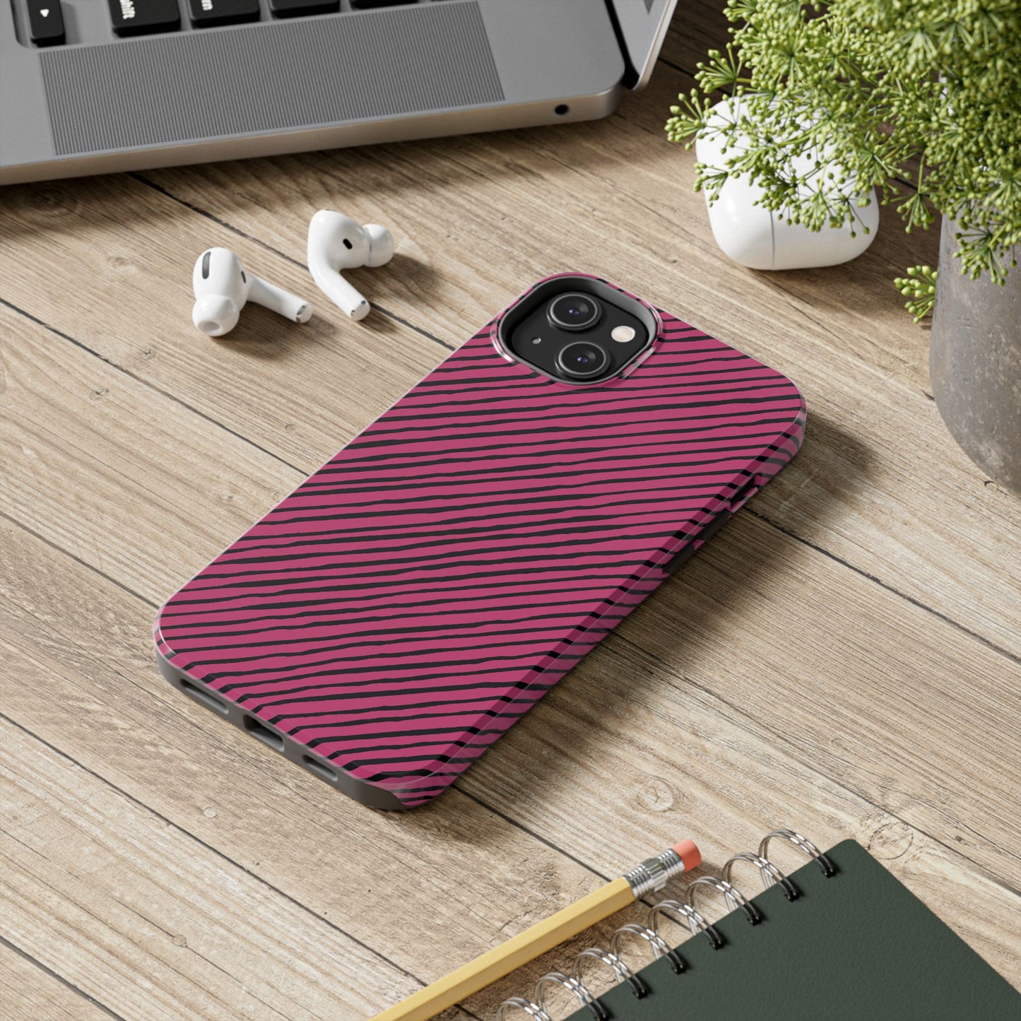 Quirky Bias Stripe Magenta / Black Phone Case
