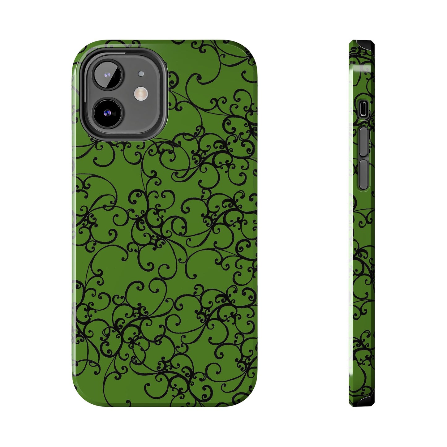 Elegant Scroll Green / Black Phone Case
