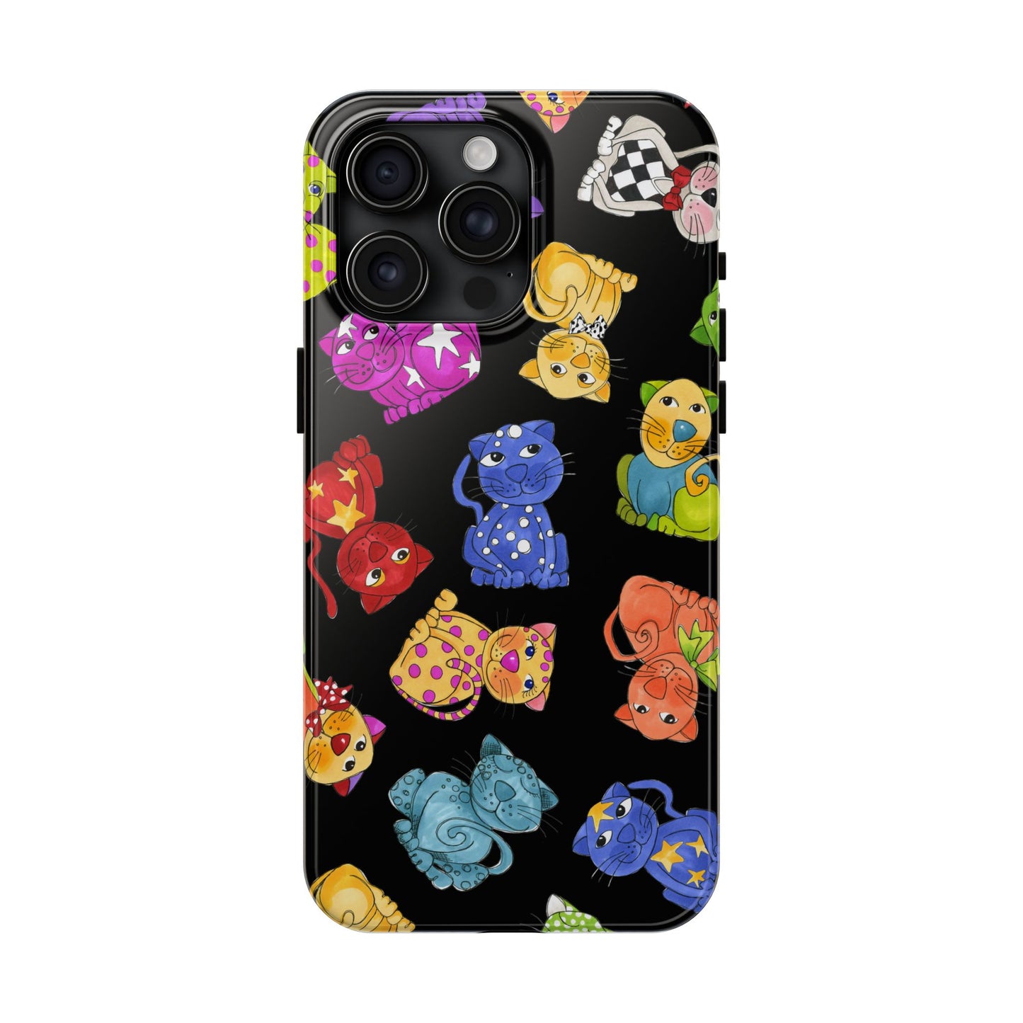 Tossed Happy Cats Black Phone Case