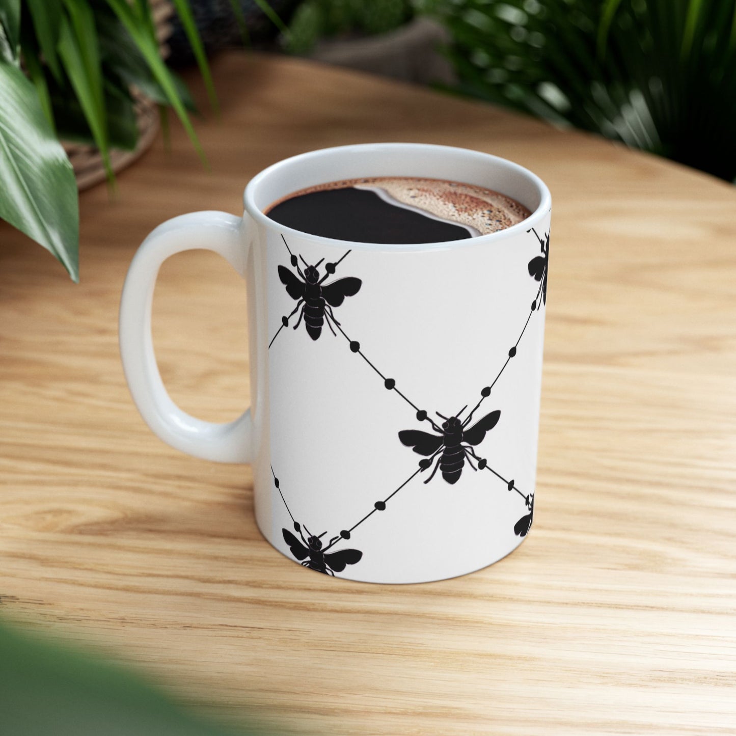 Beaded Bees White Cup