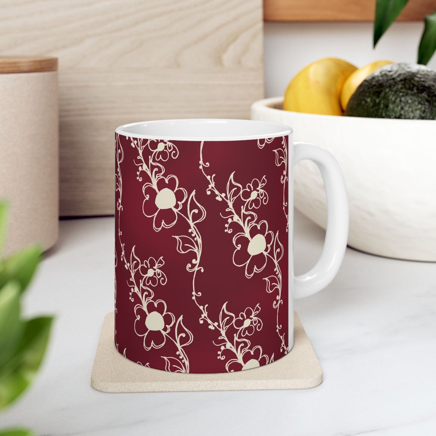 Diagonal Daisies Red / Ivory Cup