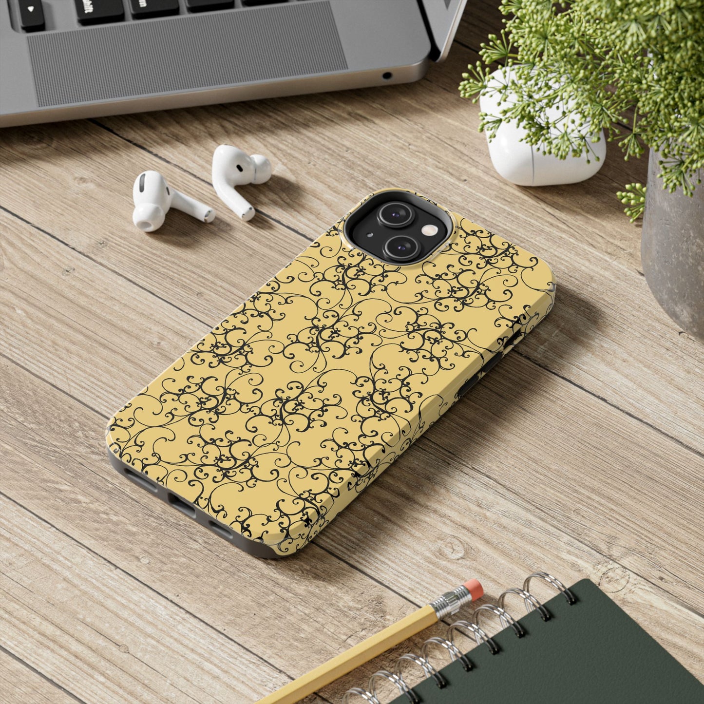 Elegant Scroll Yellow / Black Phone Case