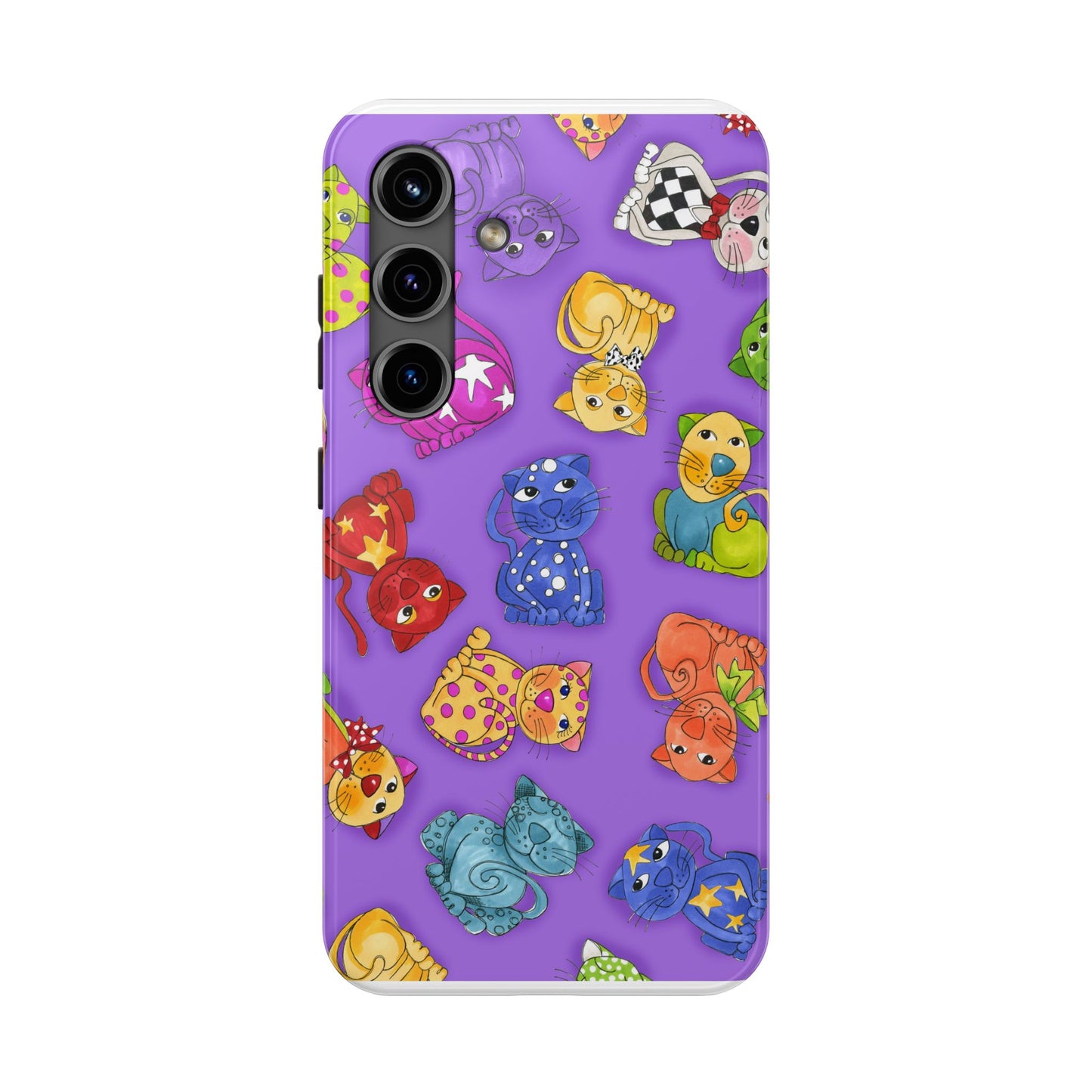 Tossed Happy Cats Purple Phone Case