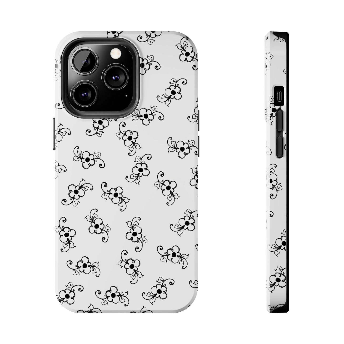 Daisy Scroll White / Black Phone Case