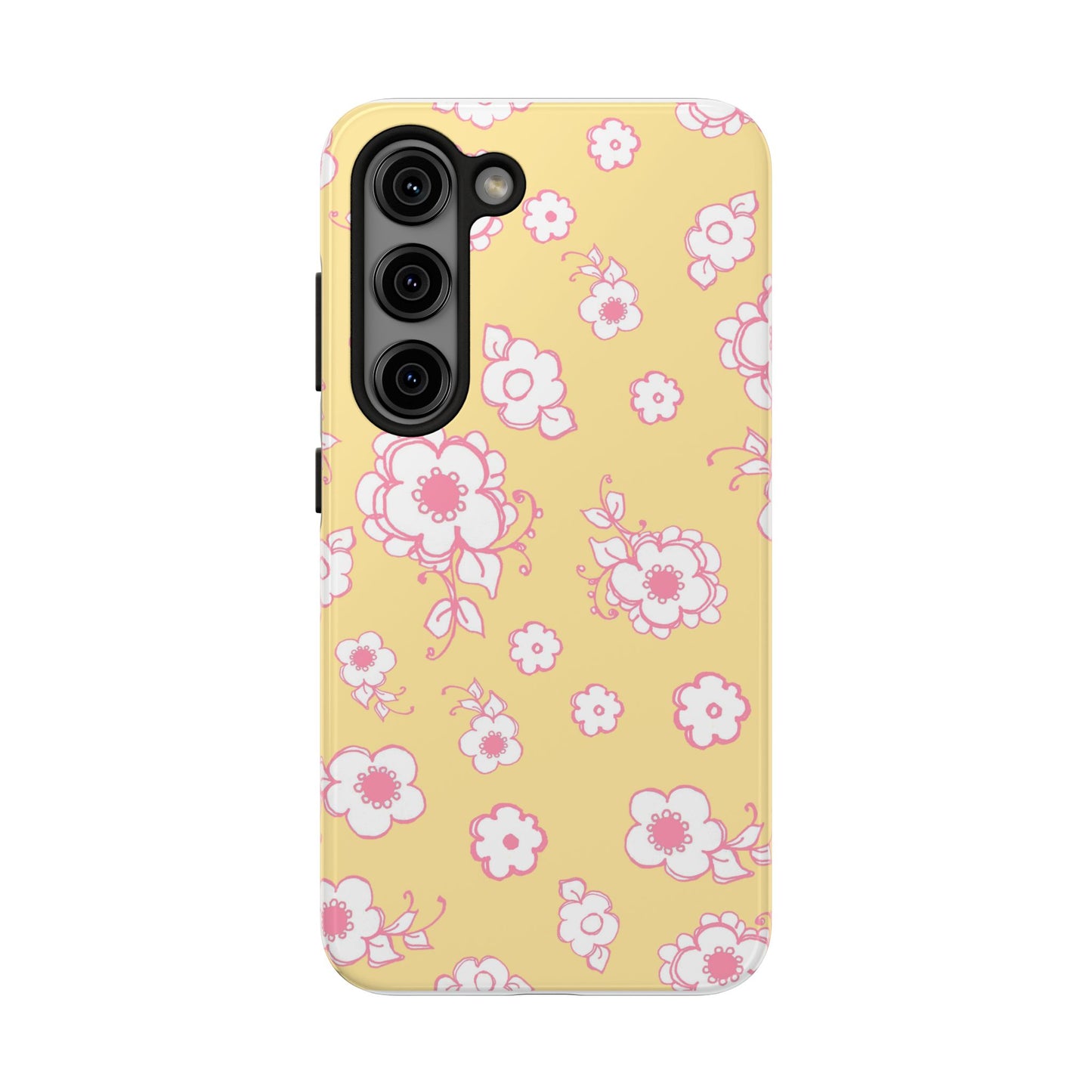 Pink Posies Yellow Phone Case