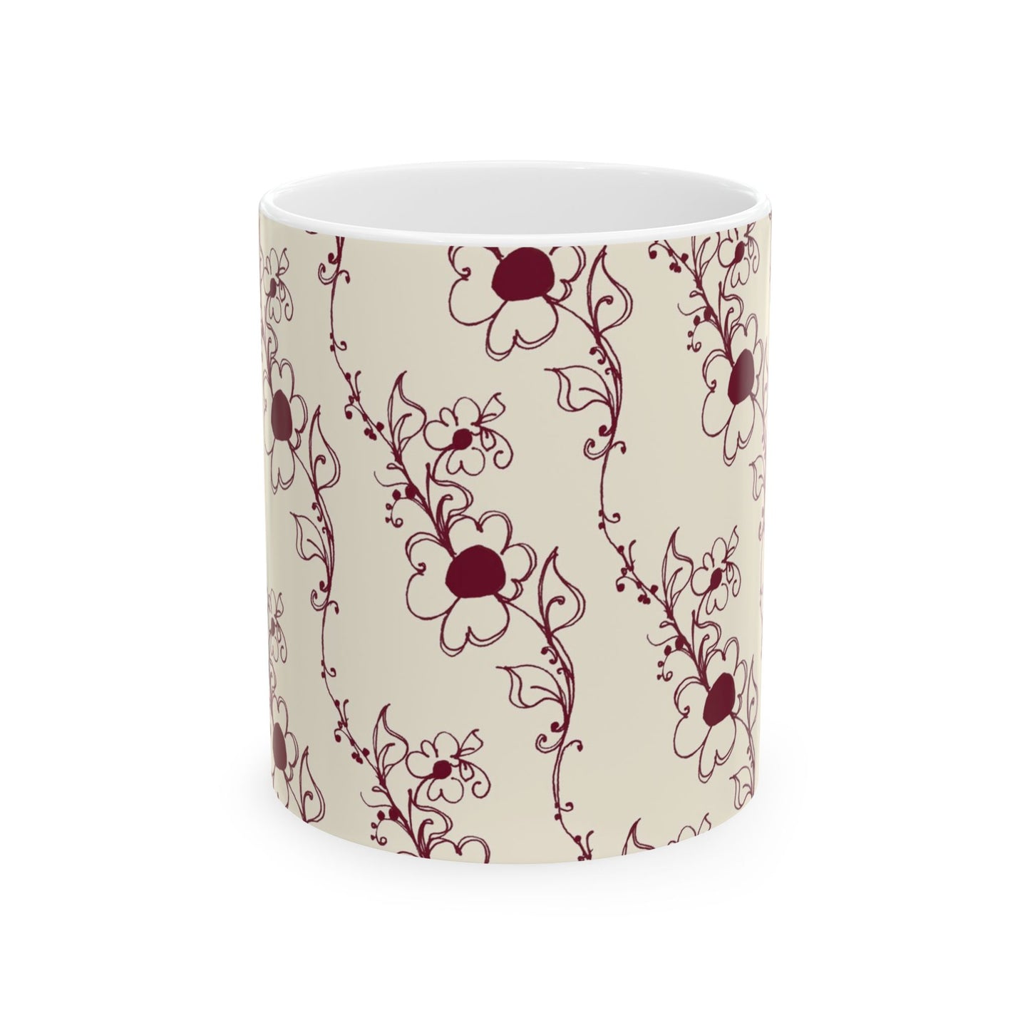 Diagonal Daisies Ivory / Red Cup