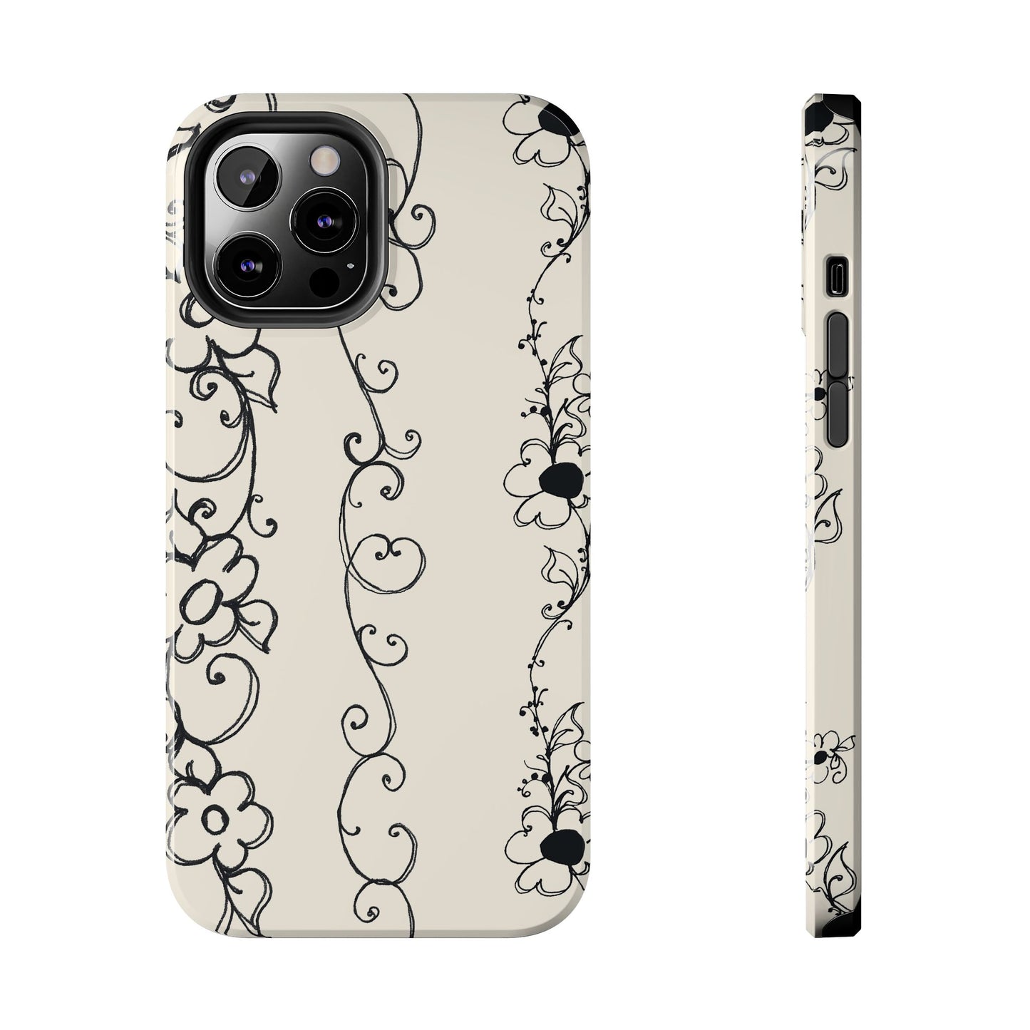 Scroll Flower Stripe Muslin / Black Phone Case