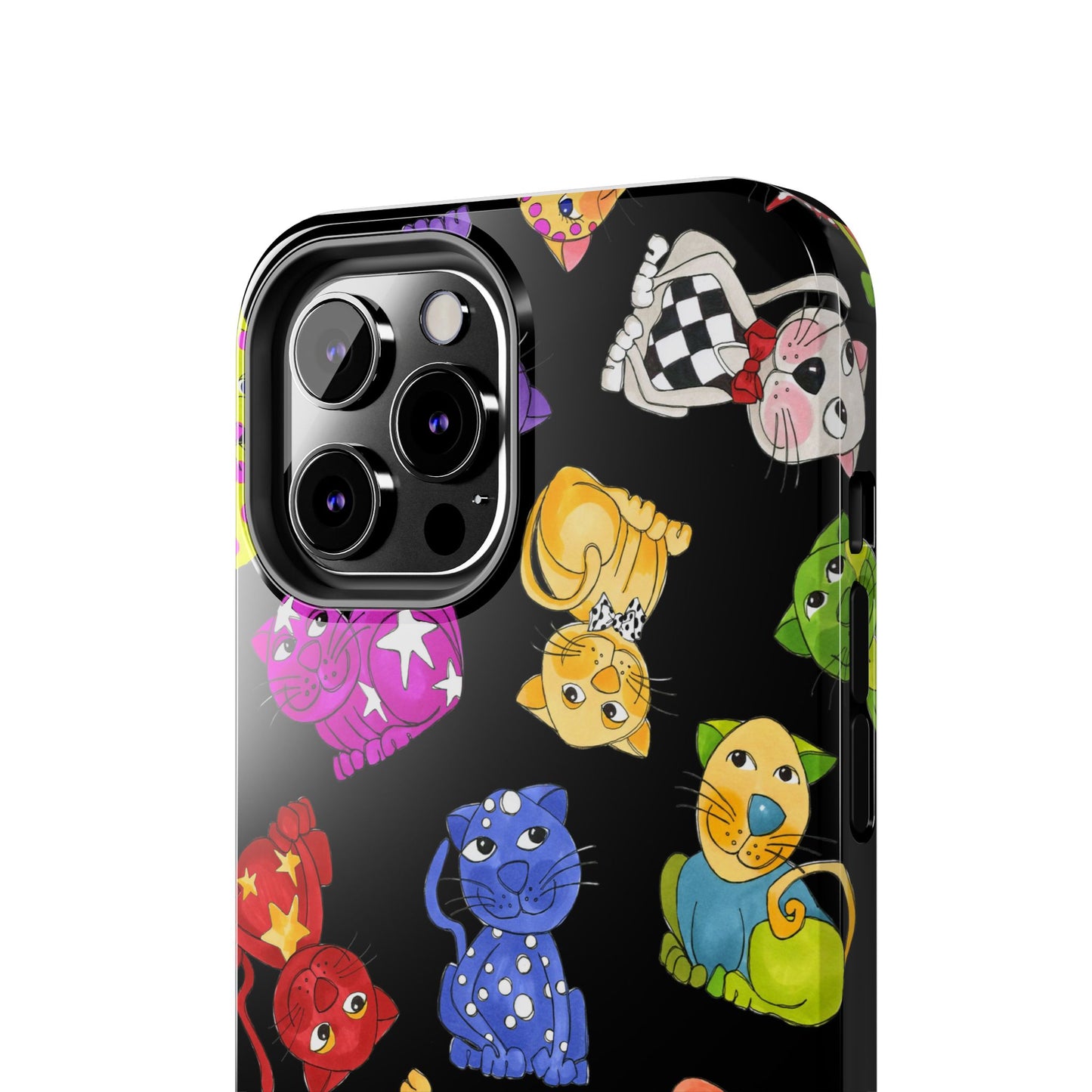 Tossed Happy Cats Black Phone Case