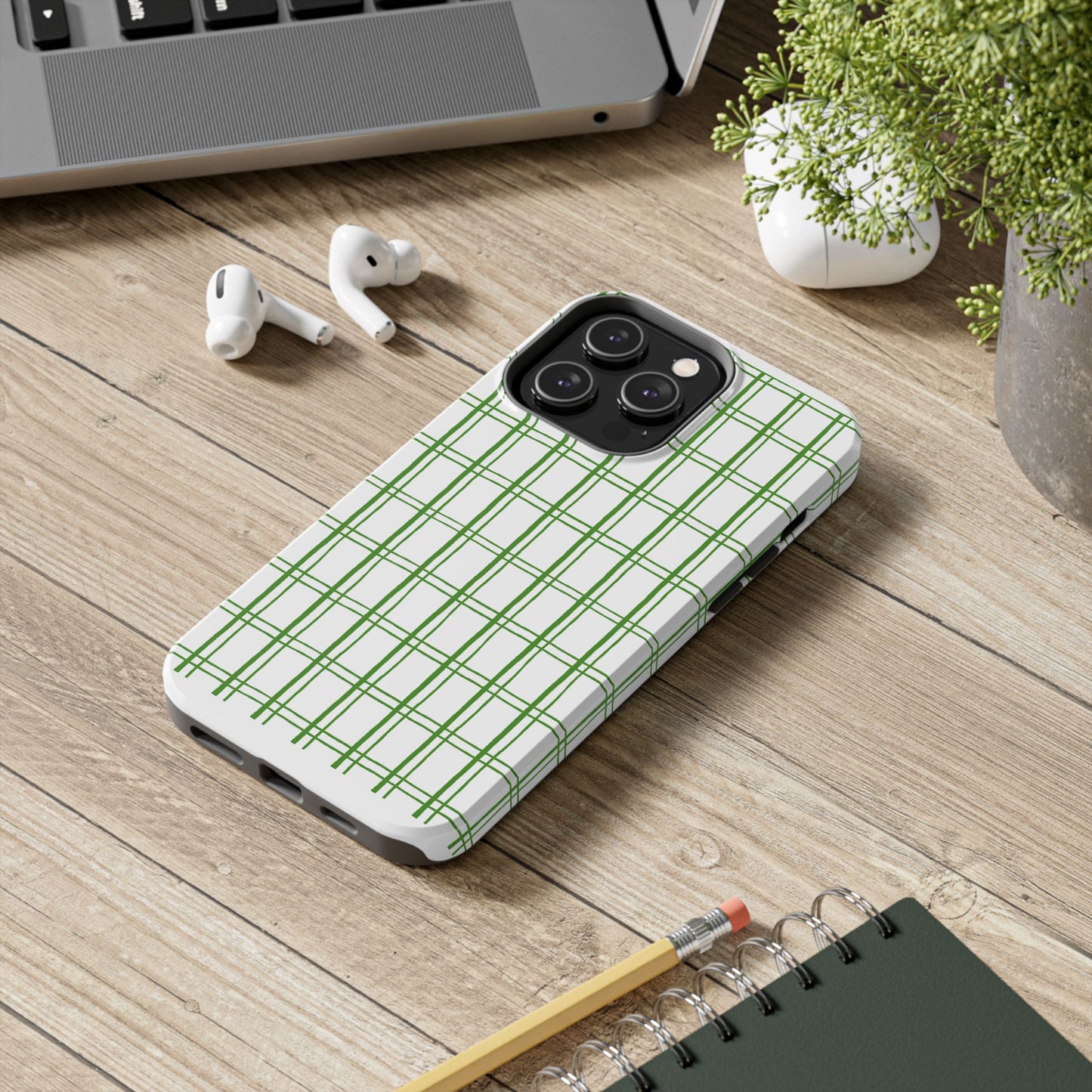 Little Plaid White / Green Phone Case