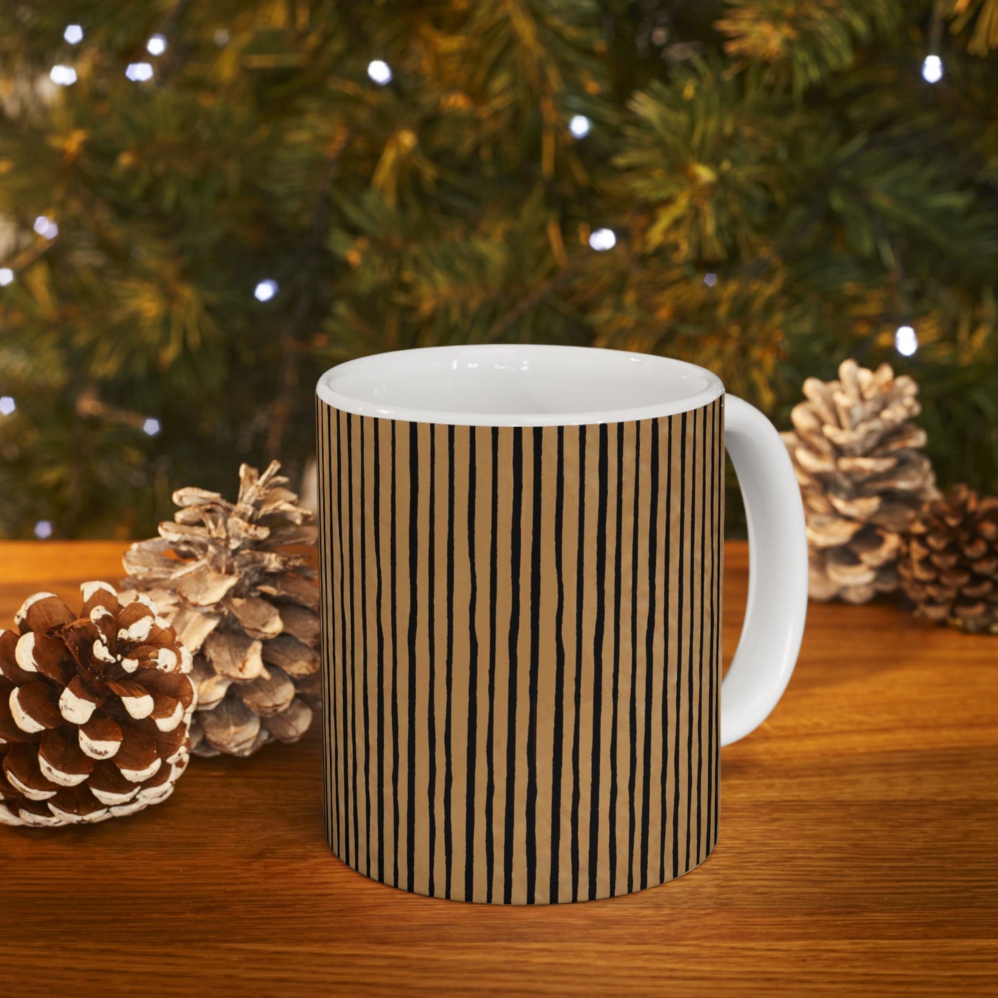 Quirky Pin Stripe Tan / Black Cup