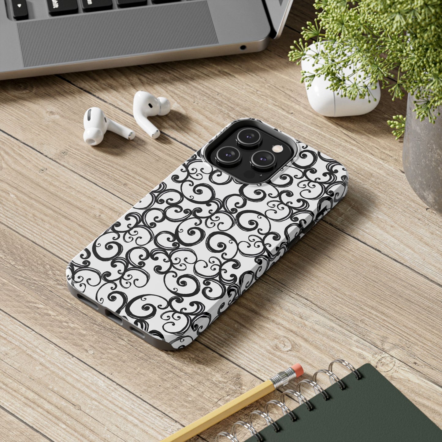 Curls White / Black Phone Case