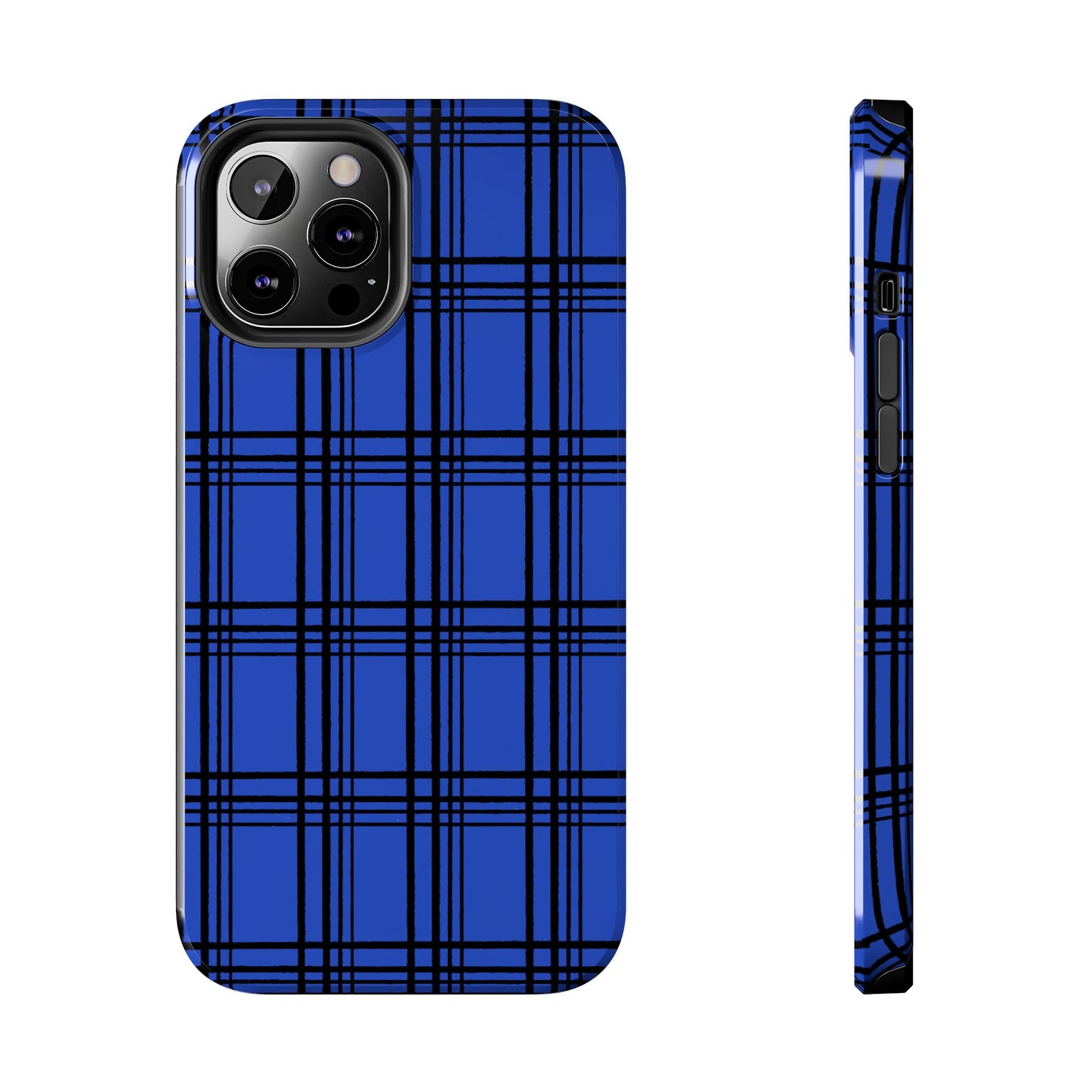Glad Plaid Blue / Black Phone Case