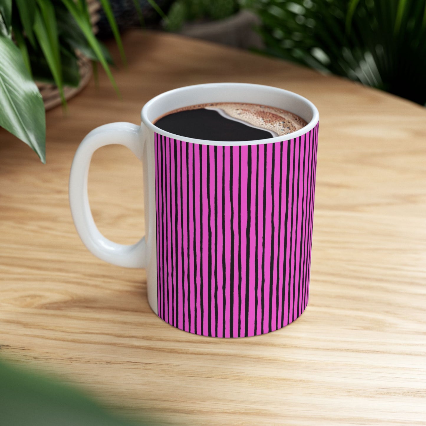 Quirky Pin Stripe Pink / Black Cup
