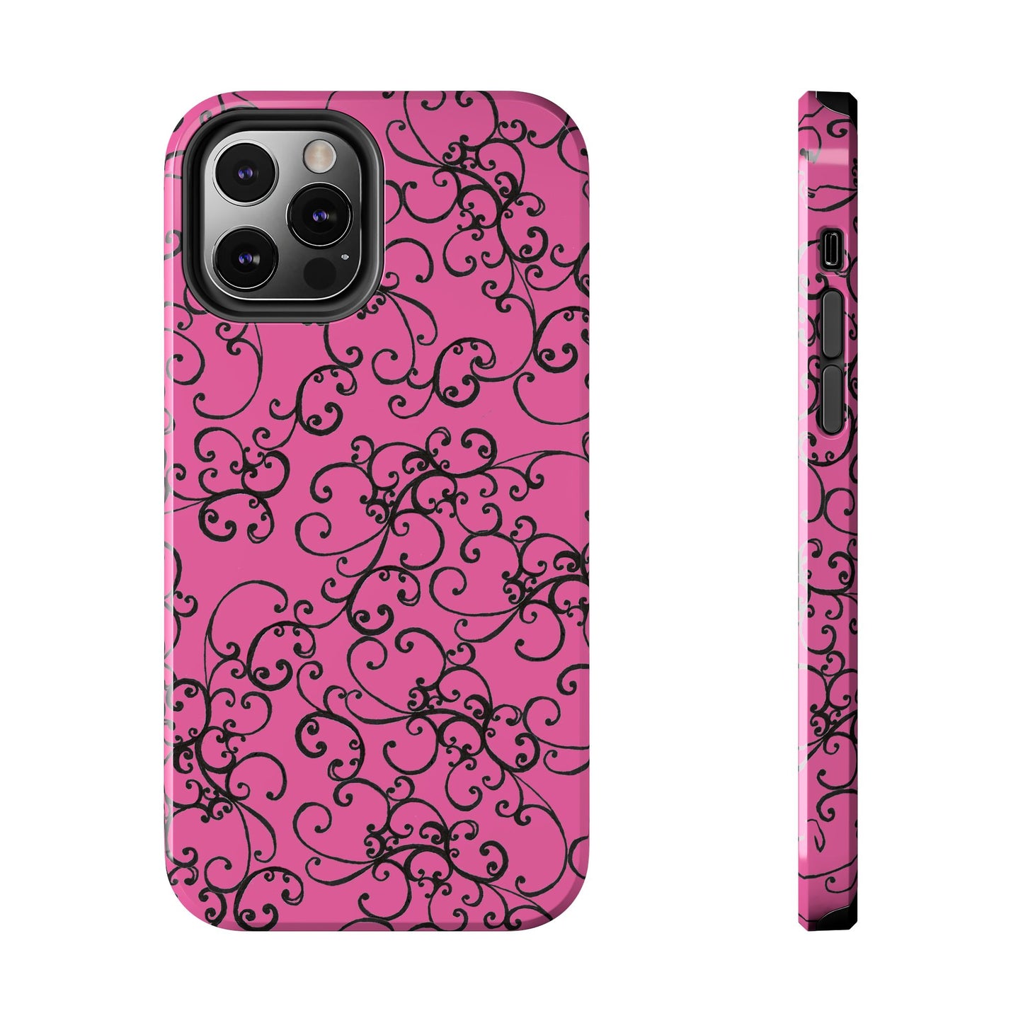 Elegant Scroll Pink / Black Phone Case