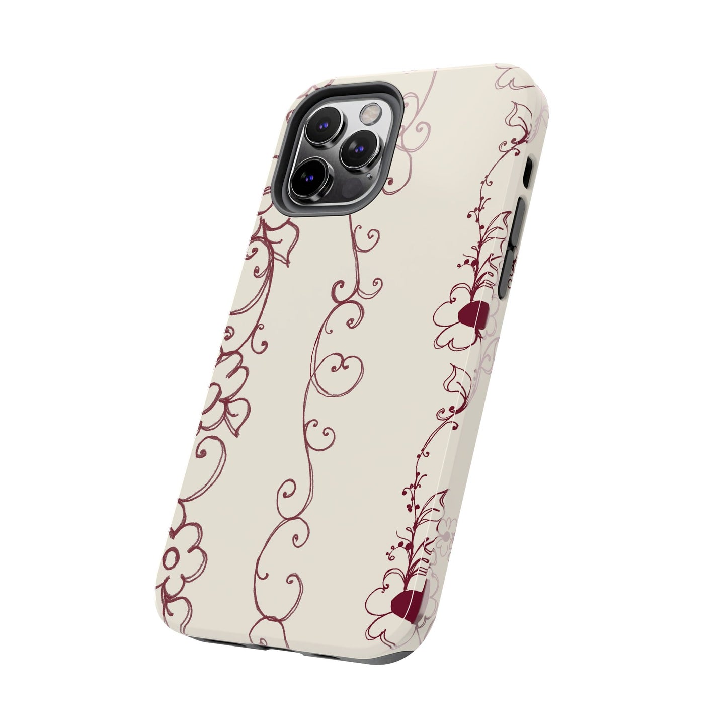Scroll Flower Stripe Muslin / Red Phone Case