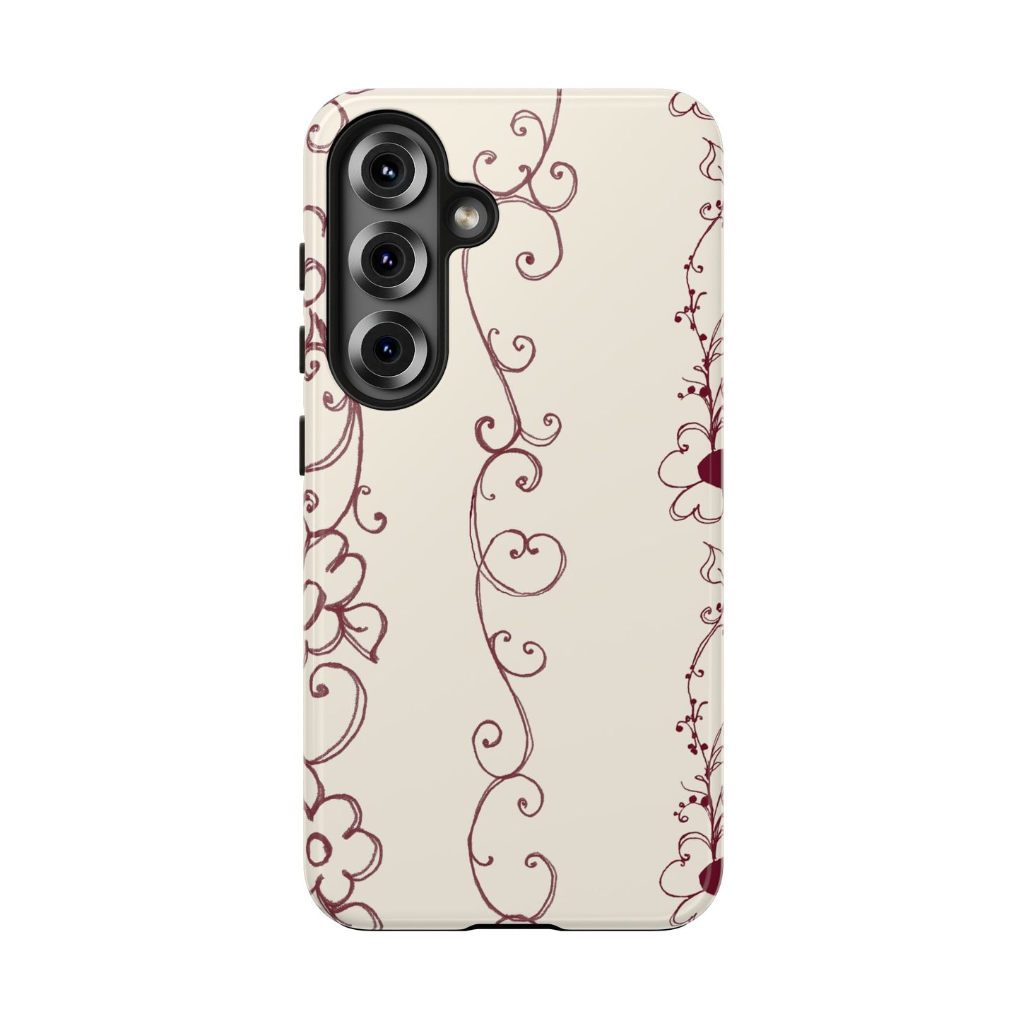 Scroll Flower Stripe Muslin / Red Phone Case