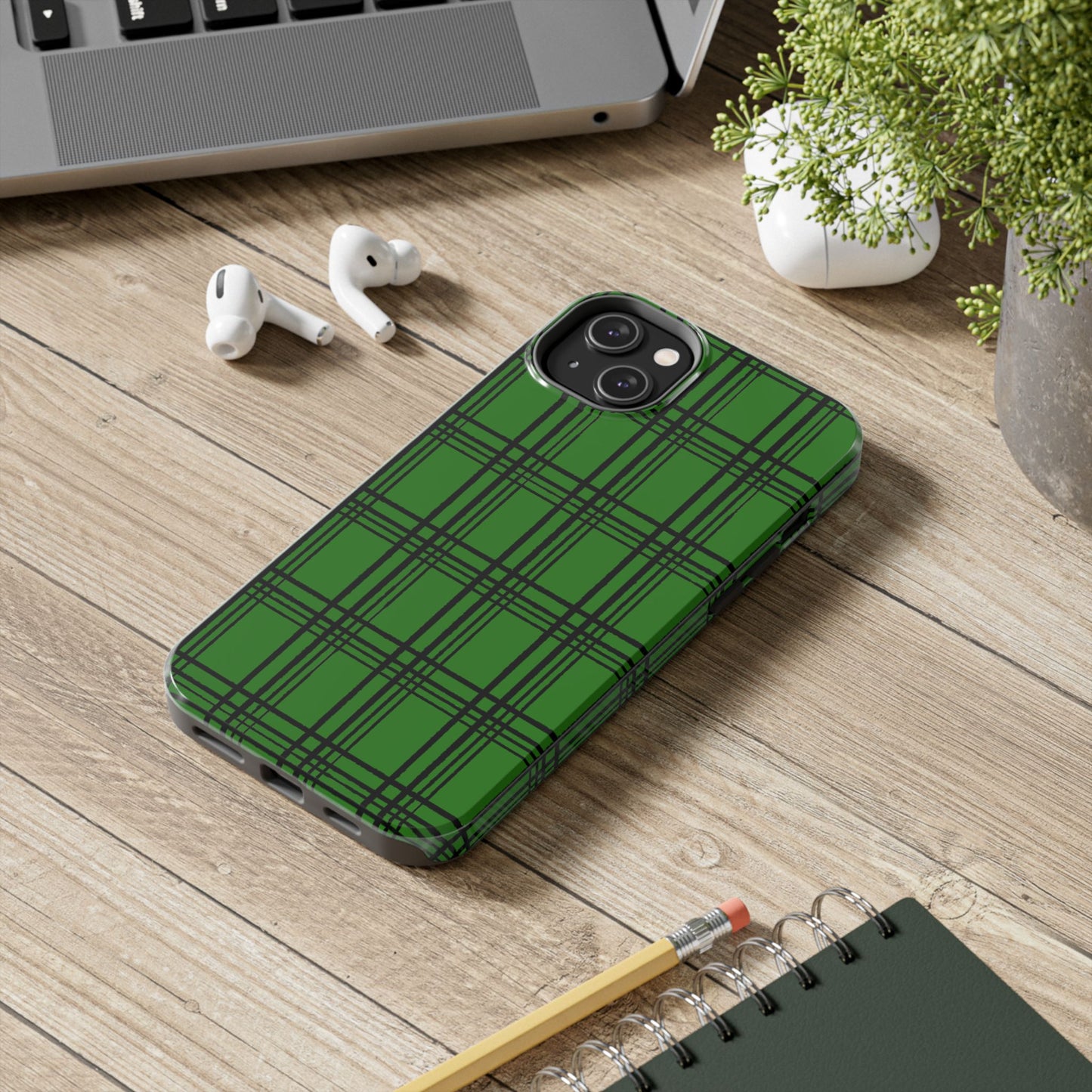 Glad Plaid Green / Black Phone Case