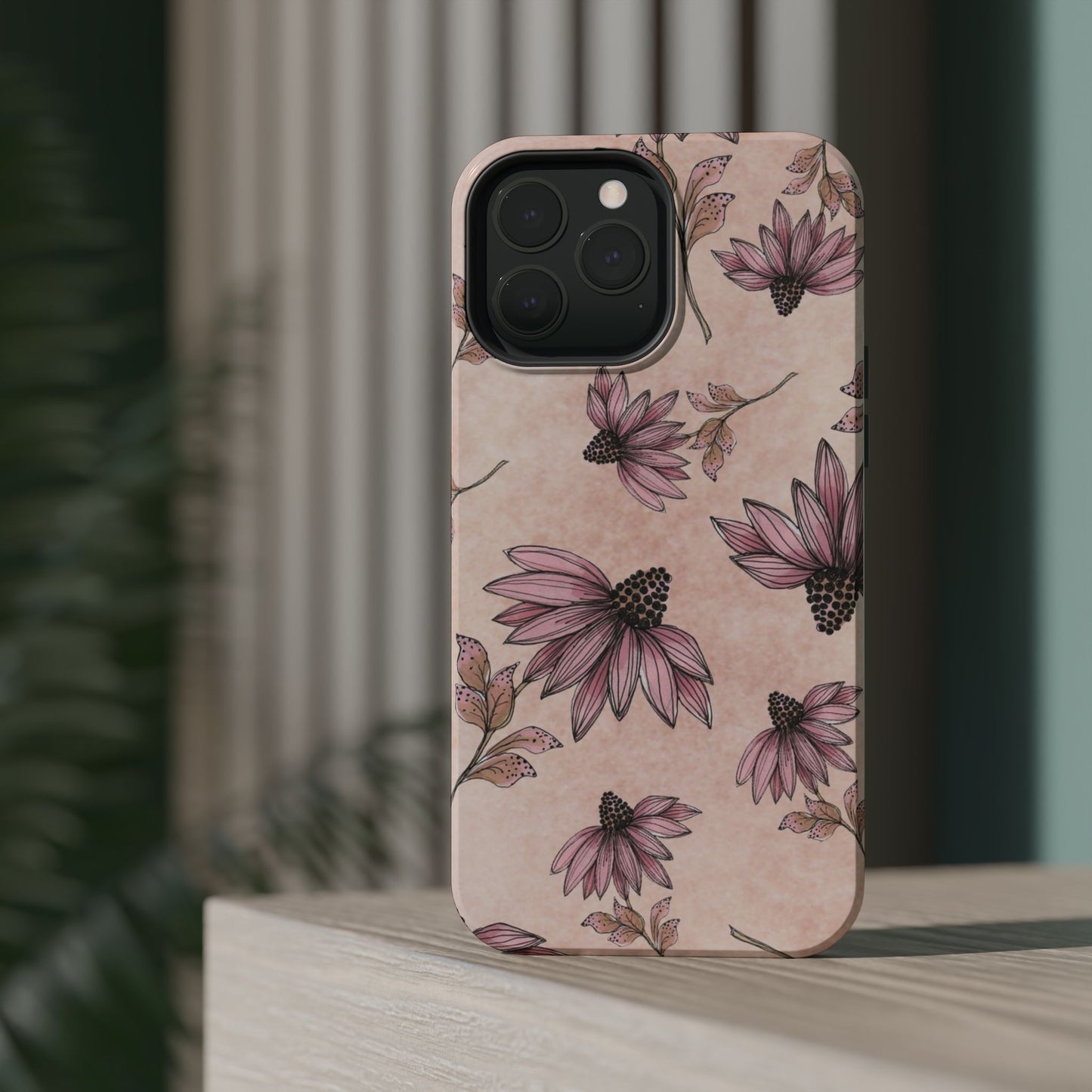 Wild Cone Flowers Pink Marble Phone Case