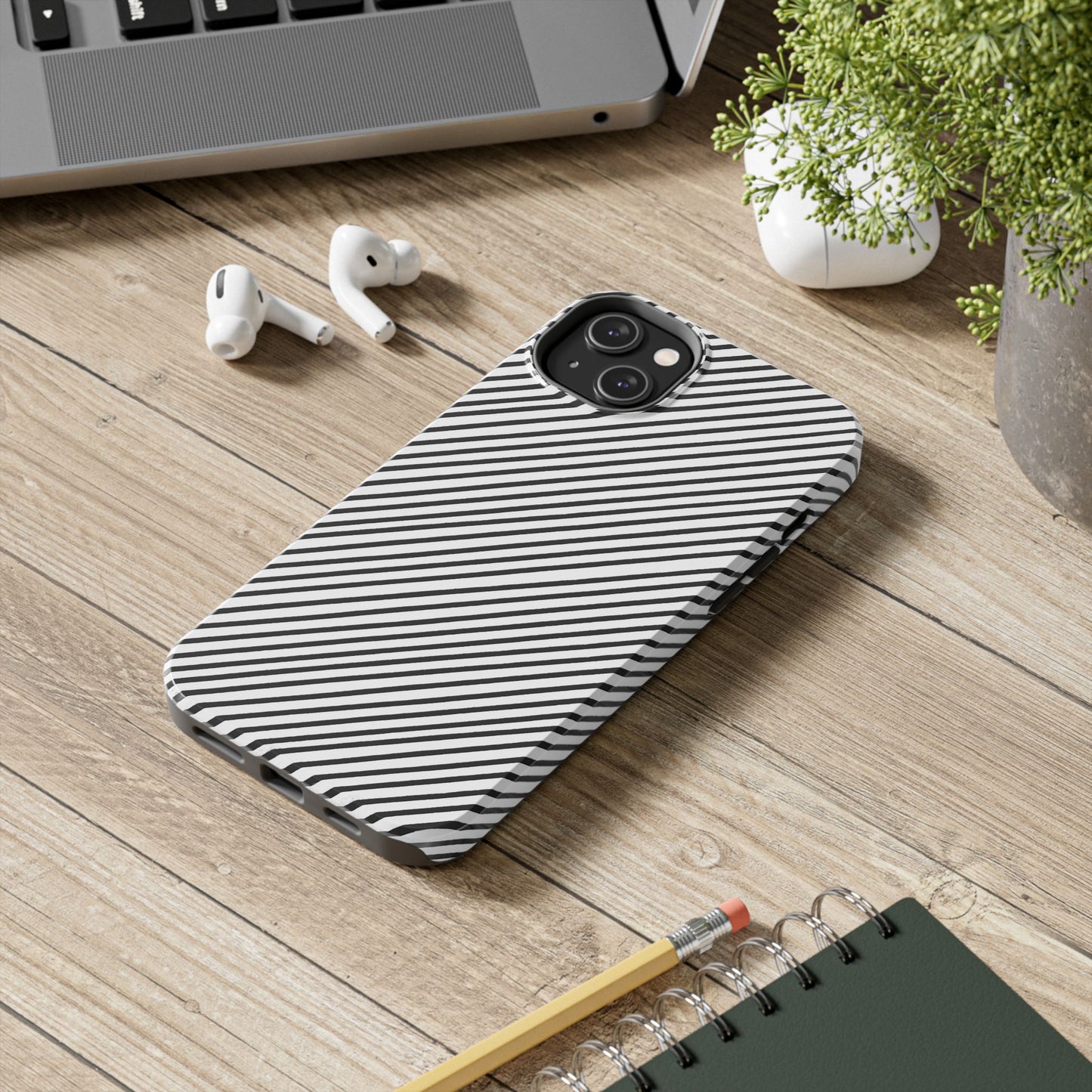 Diagonal Stripe White / Black Phone Case