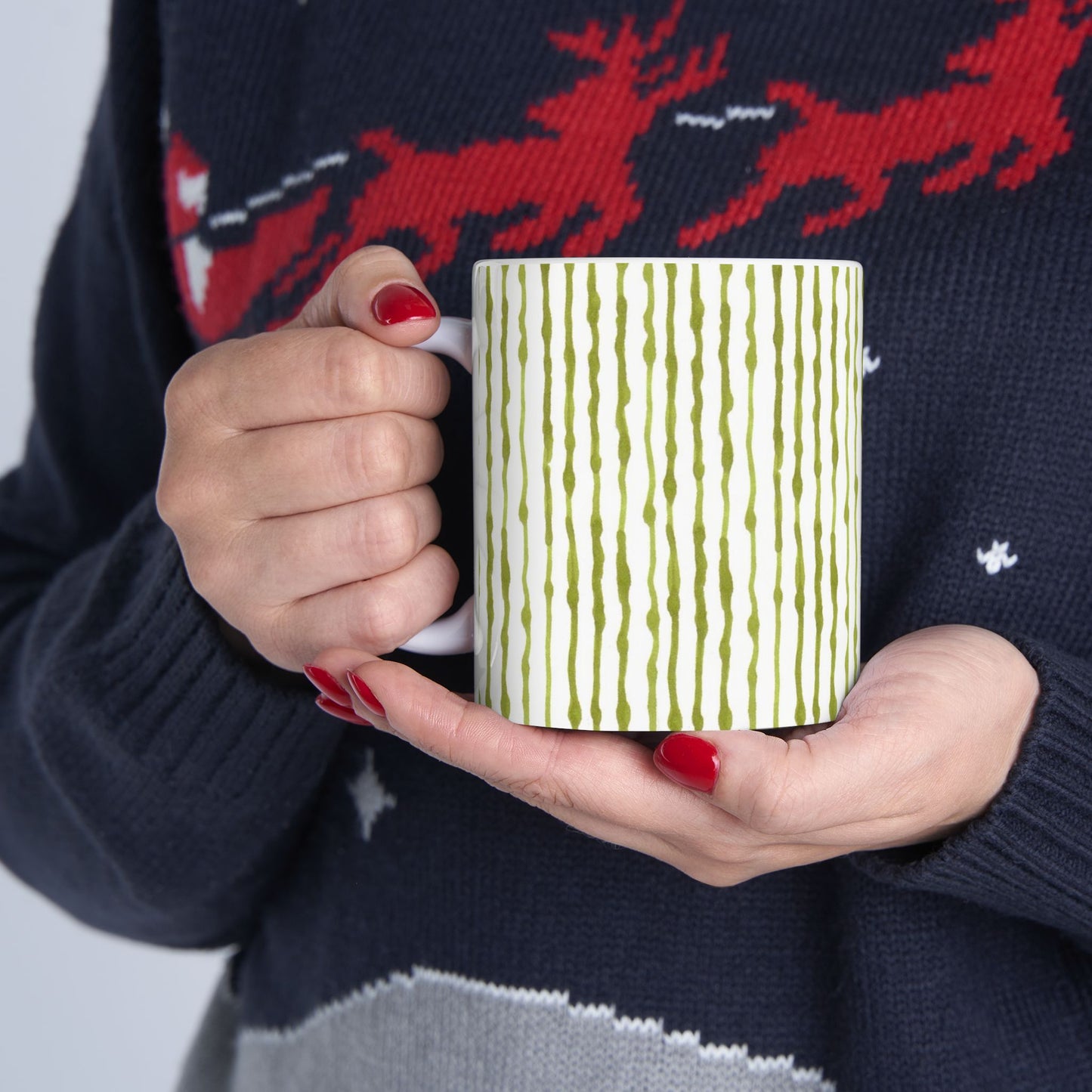 Faux Seersucker White / Green Cup