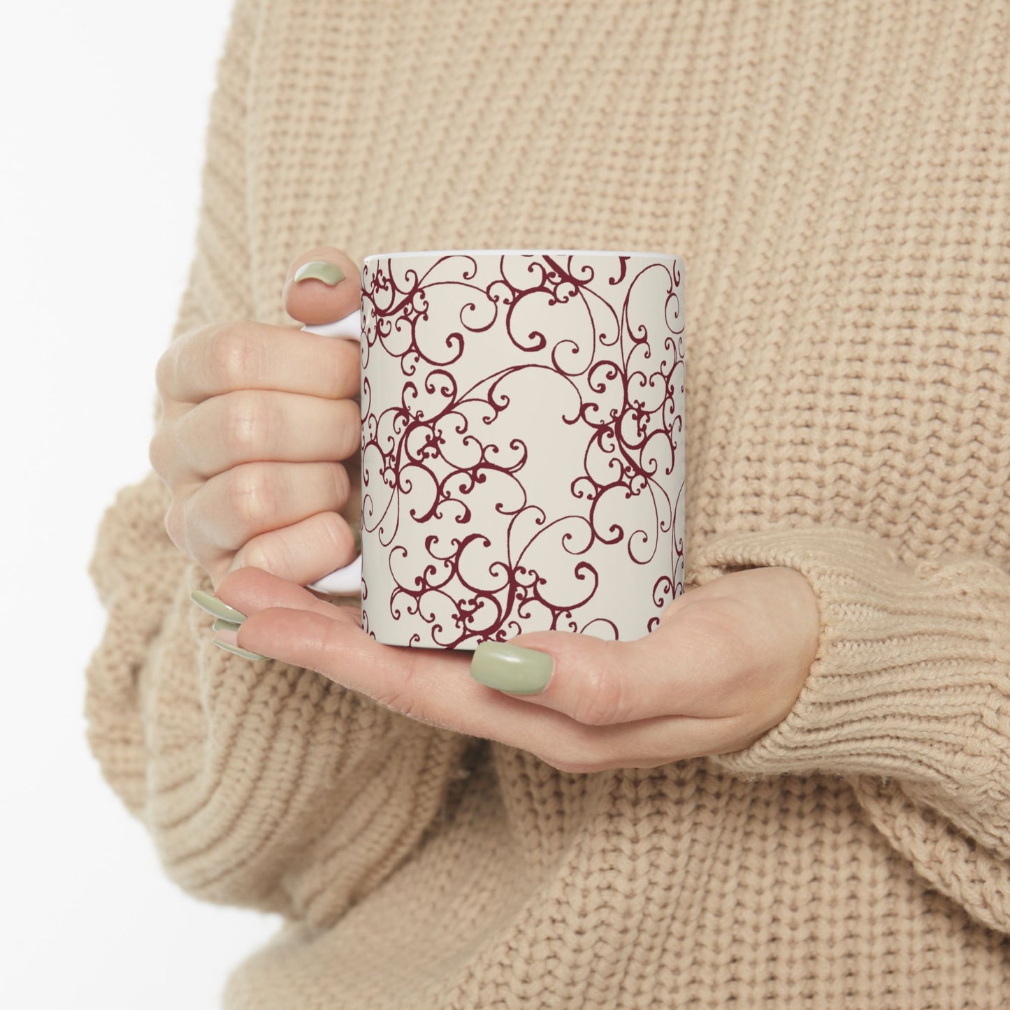 Elegant Scroll Ivory / Red Cup