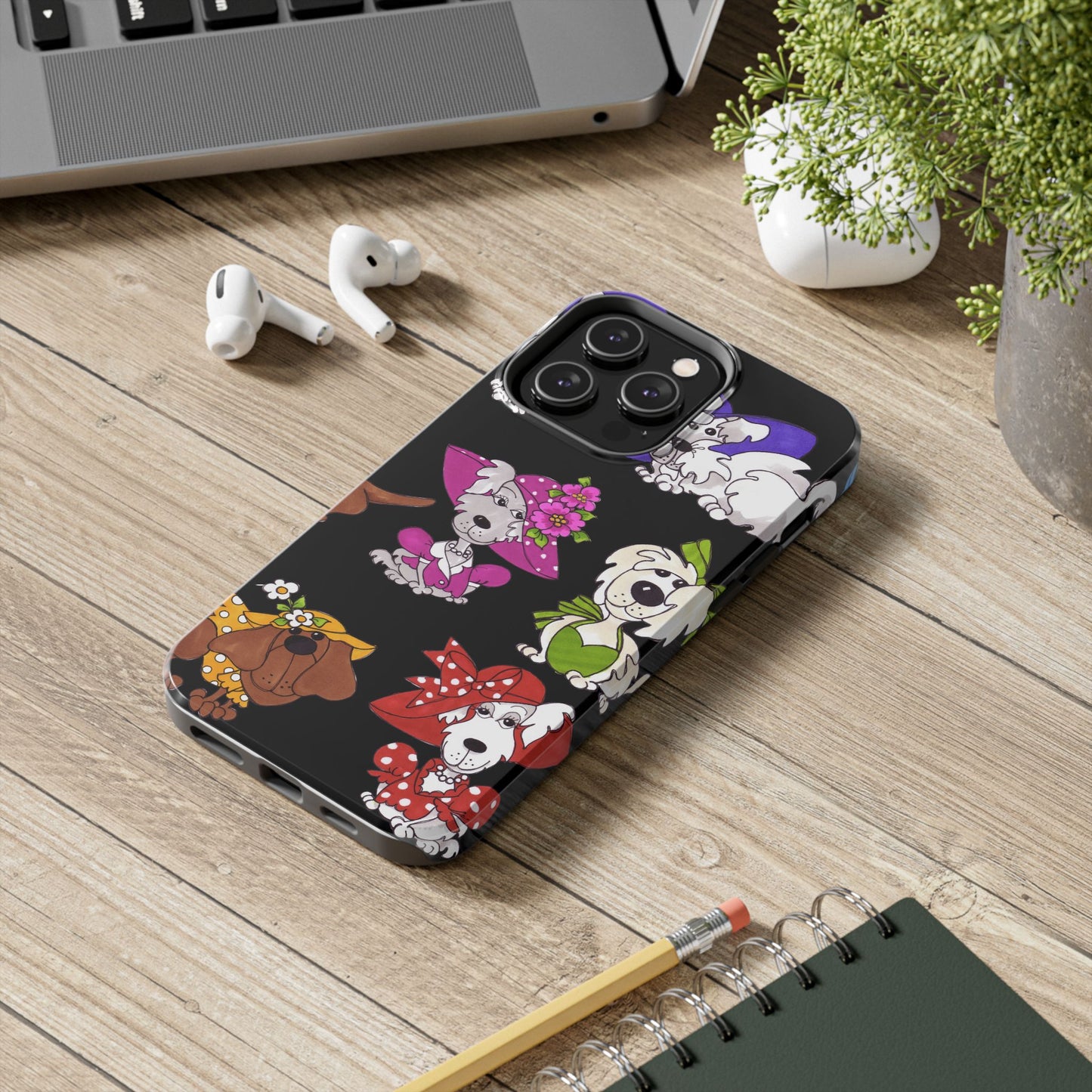 Fancy Dog Line Up Black Phone Case