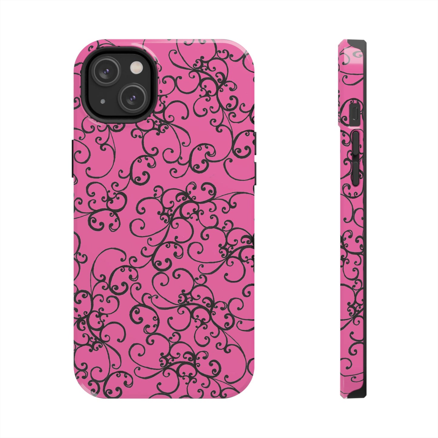 Elegant Scroll Pink / Black Phone Case