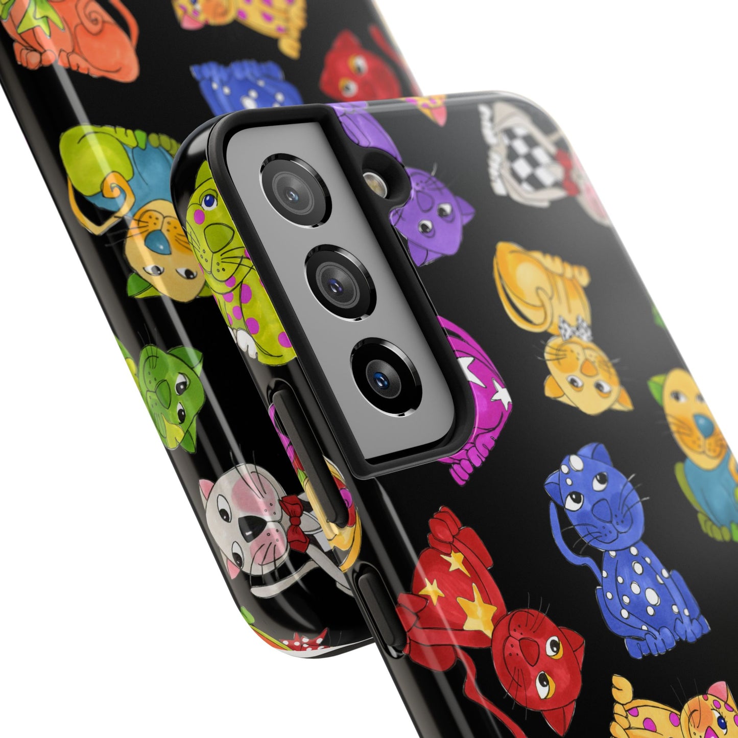 Tossed Happy Cats Black Phone Case