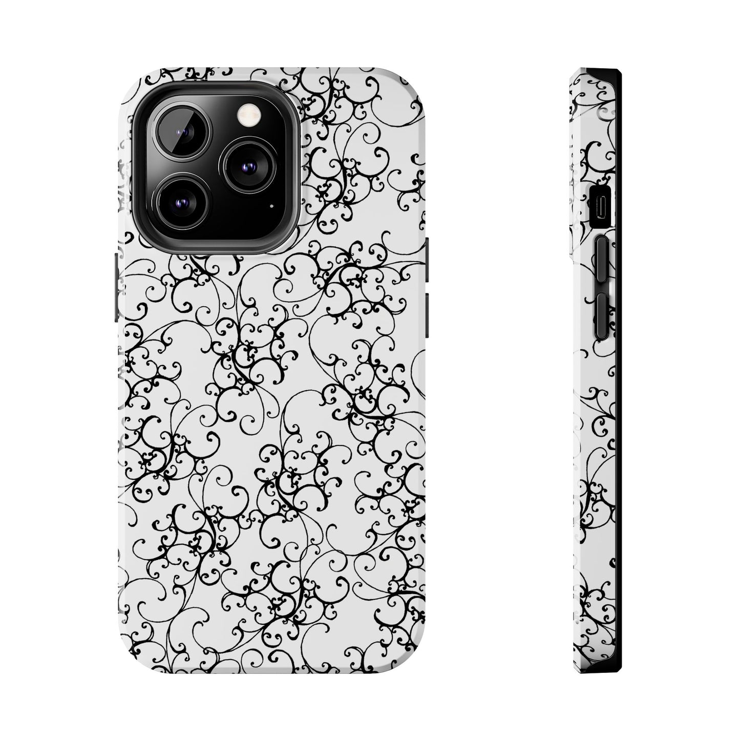 Elegant Scroll White / Black Phone Case