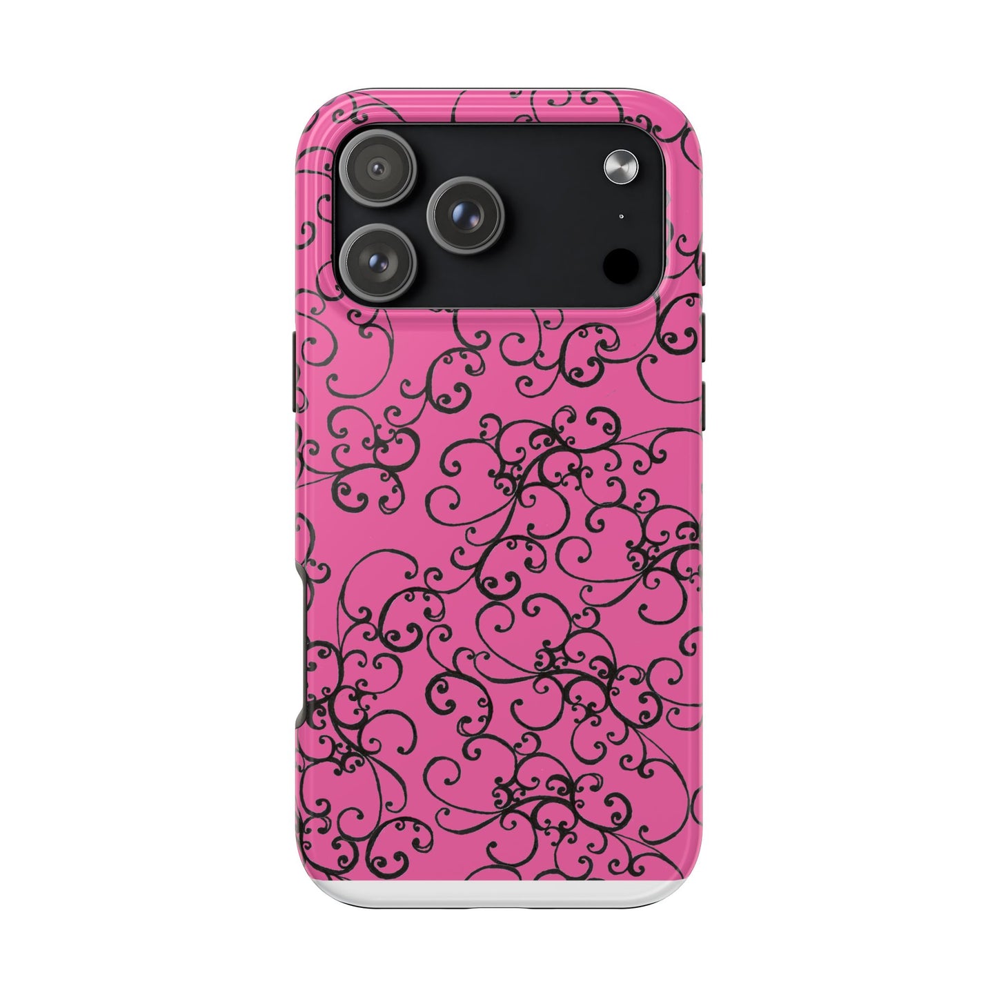 Elegant Scroll Pink / Black Phone Case