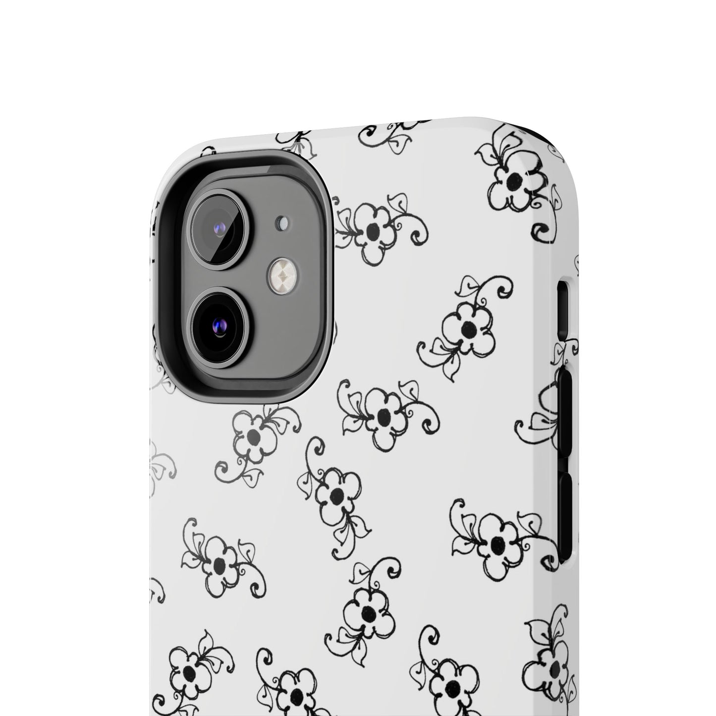 Daisy Scroll White / Black Phone Case