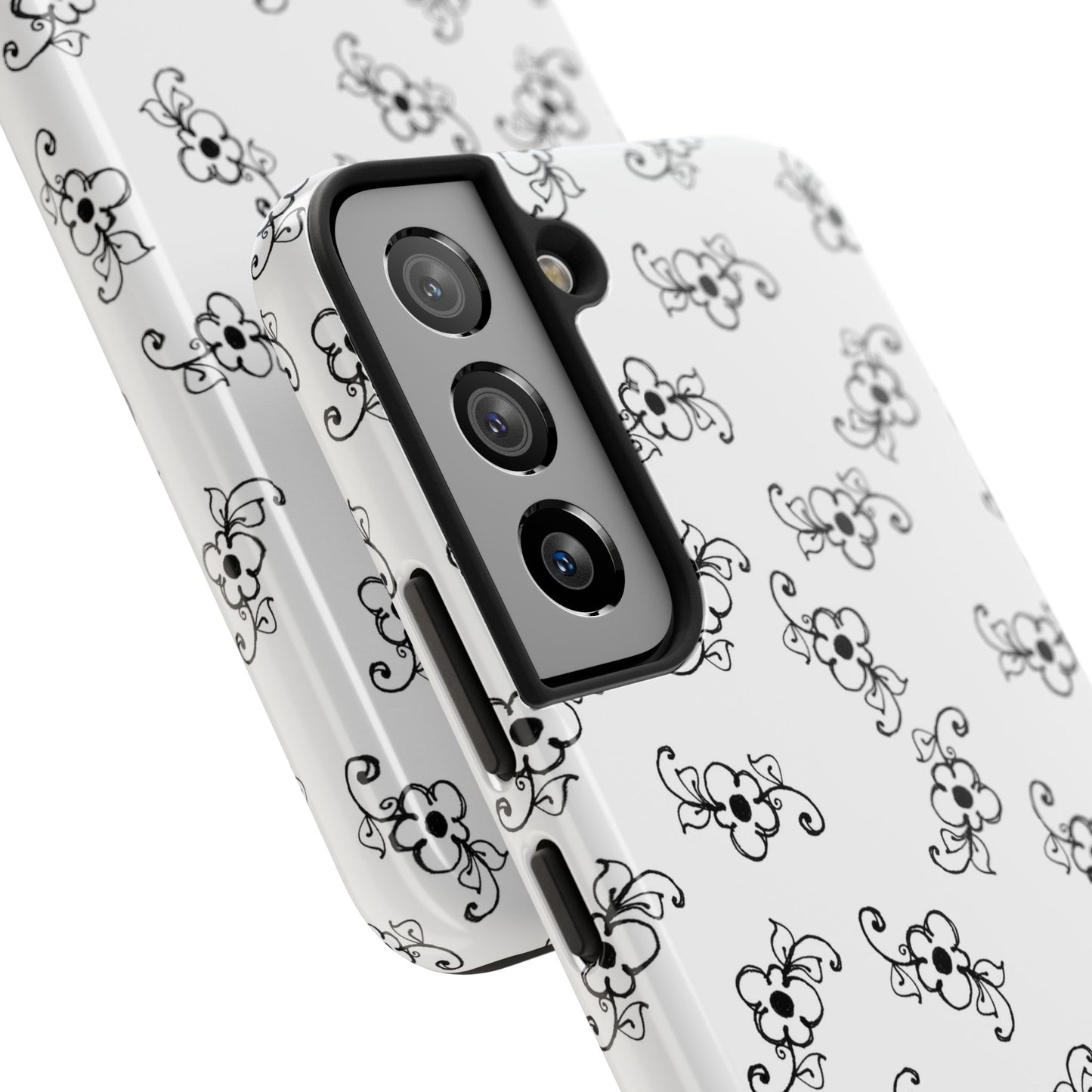 Daisy Scroll White / Black Phone Case