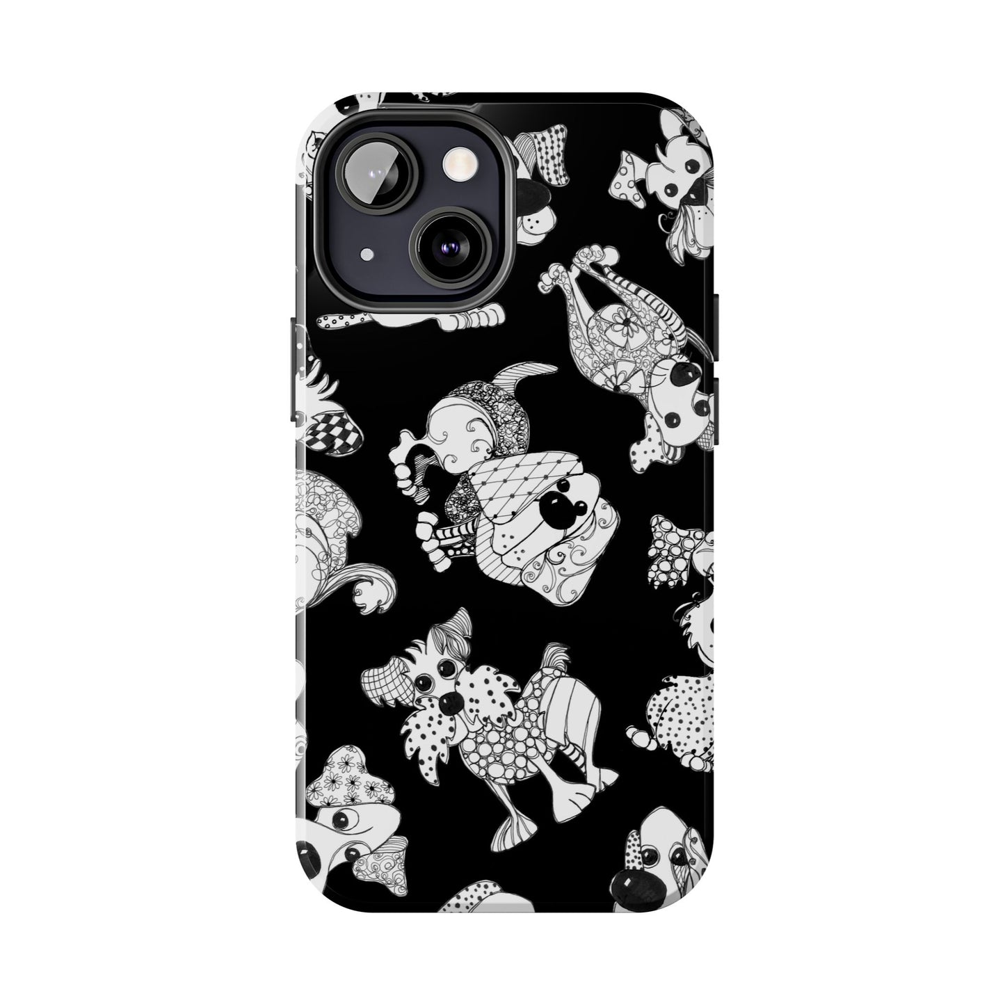 Doodle Dogs Black Phone Case