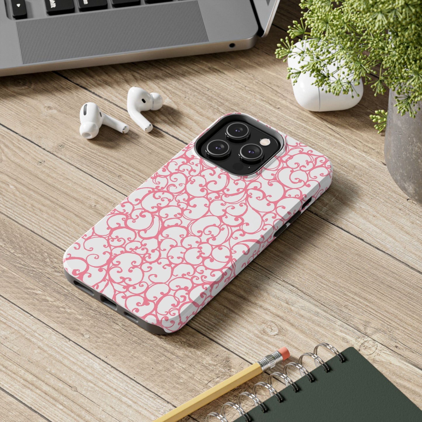 Scrollie White / Pink Phone Case