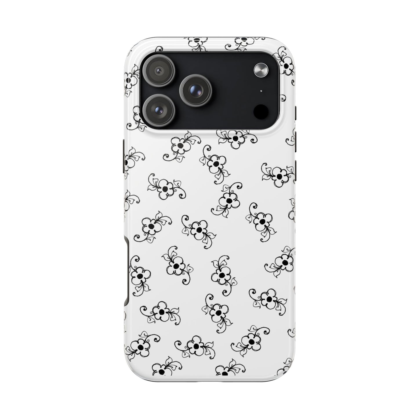 Daisy Scroll White / Black Phone Case