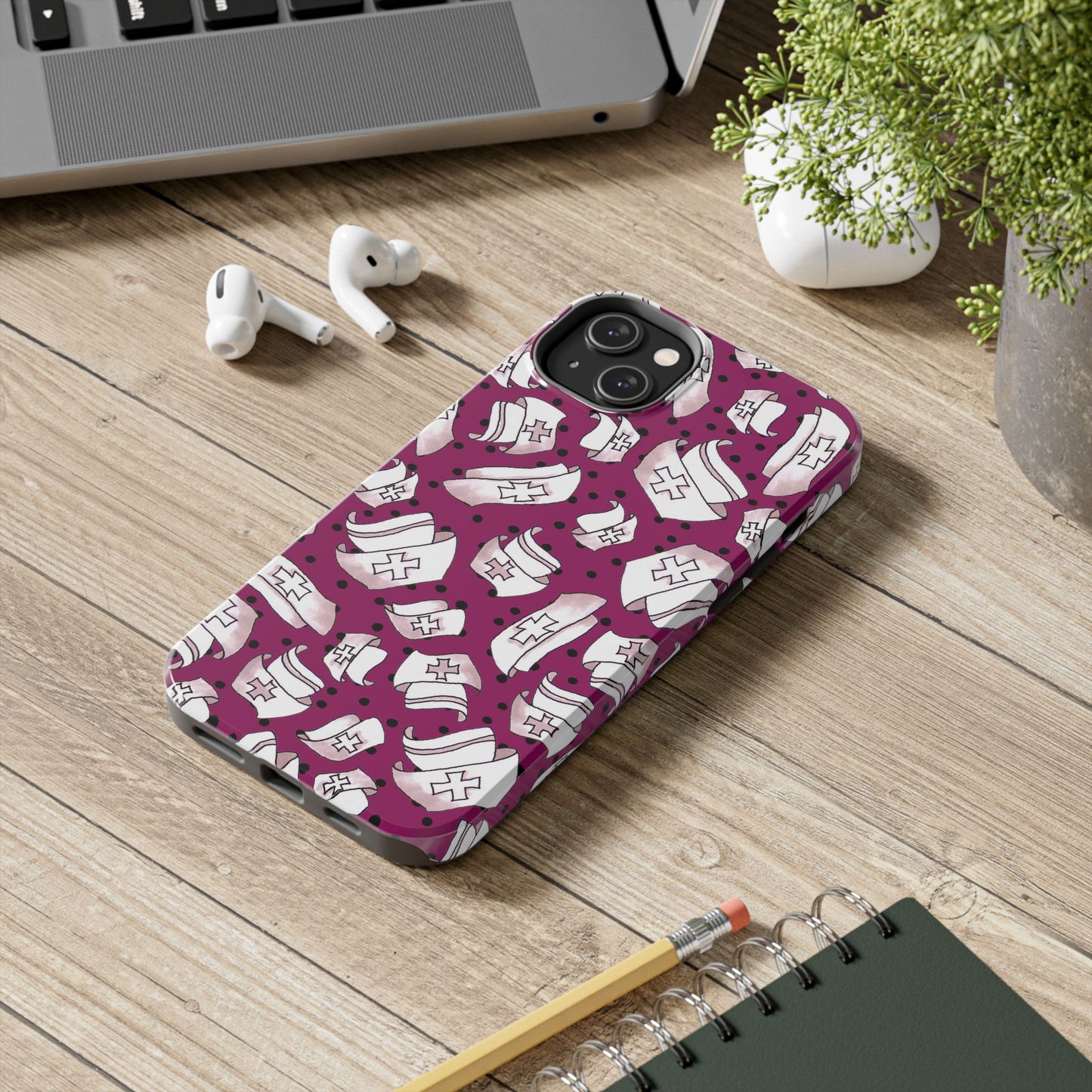 Med Hats Burgundy / Black Phone Case