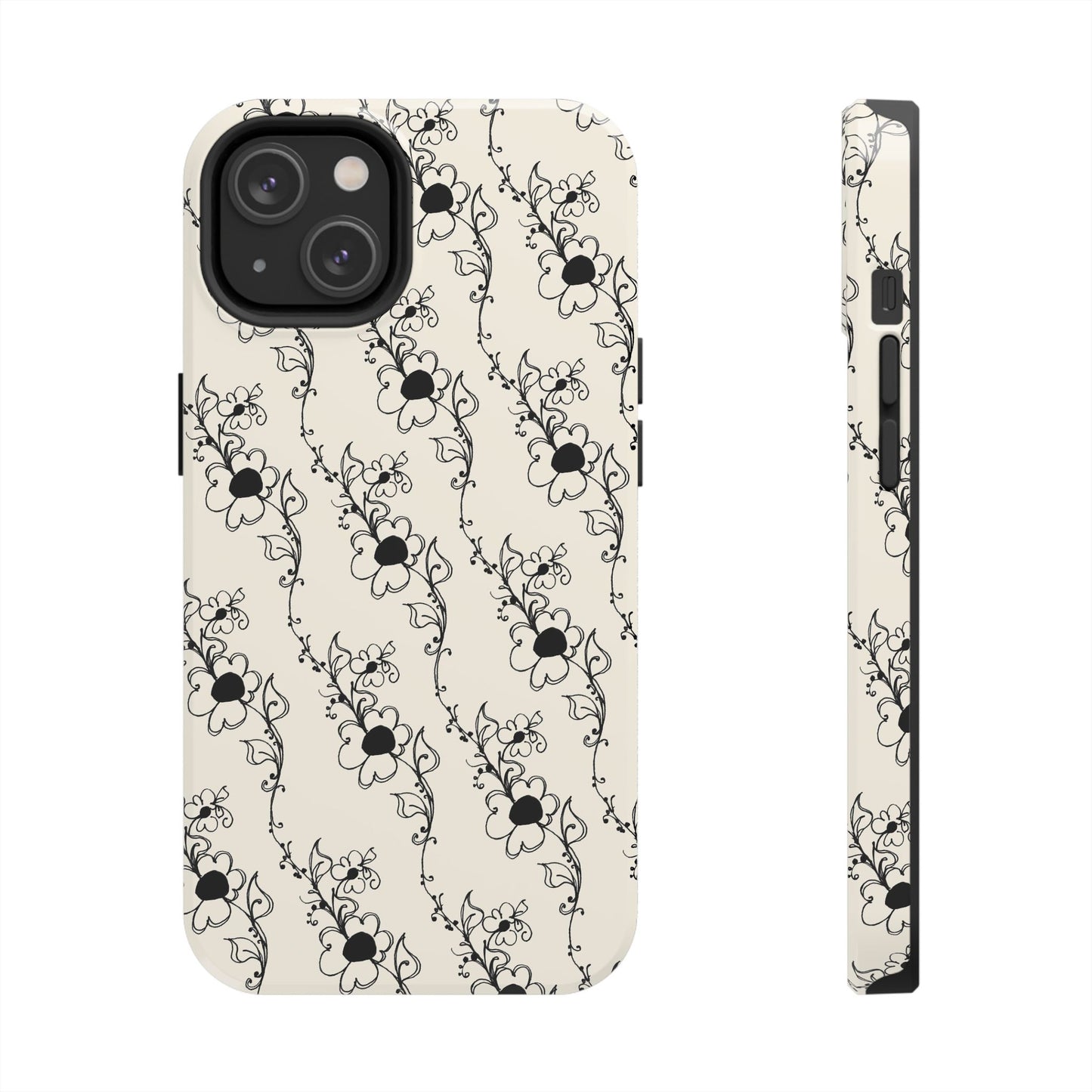 Diagonal Daisies Ivory / Black Phone Case