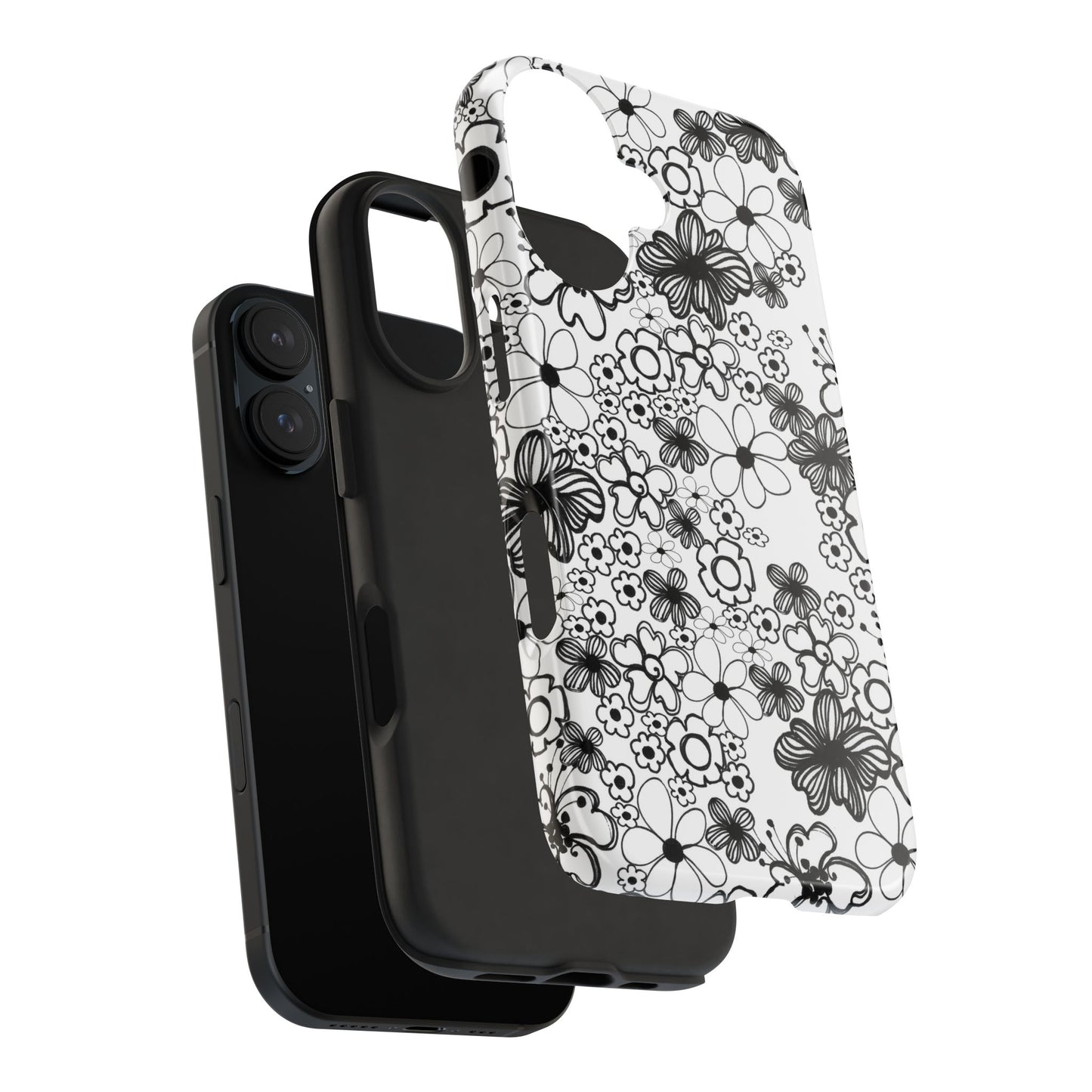 White and Black Flowers Phone Case
