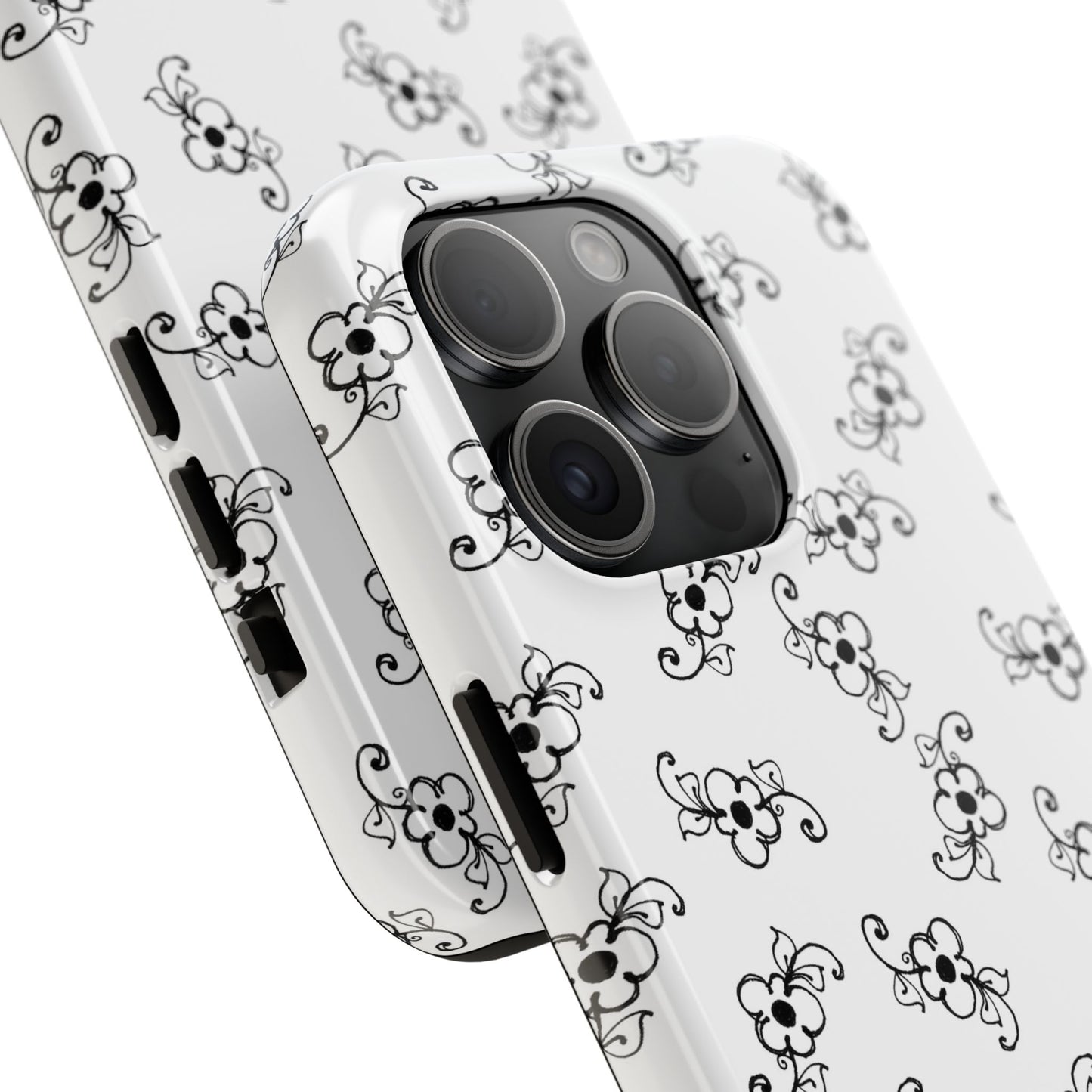 Daisy Scroll White / Black Phone Case