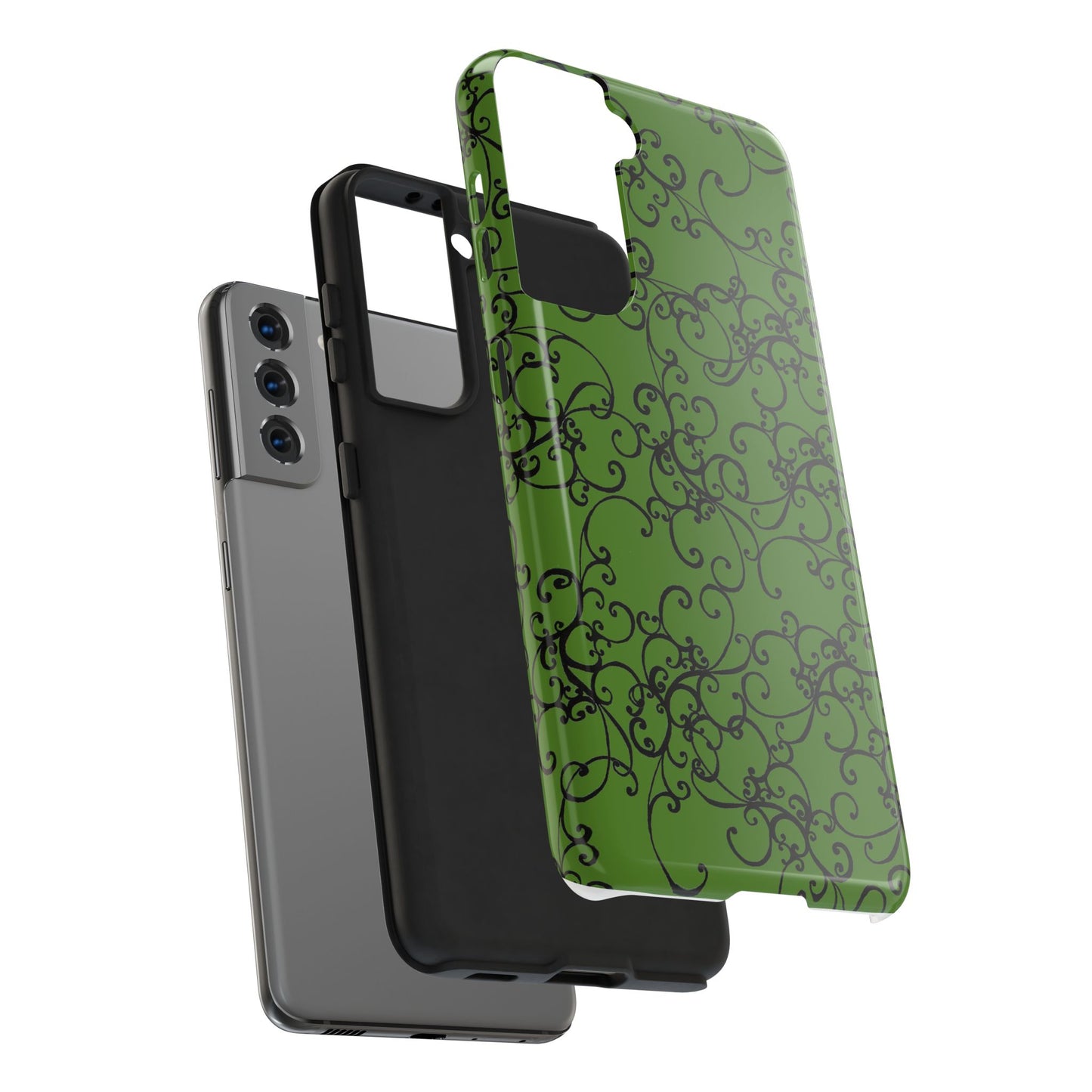 Elegant Scroll Green / Black Phone Case