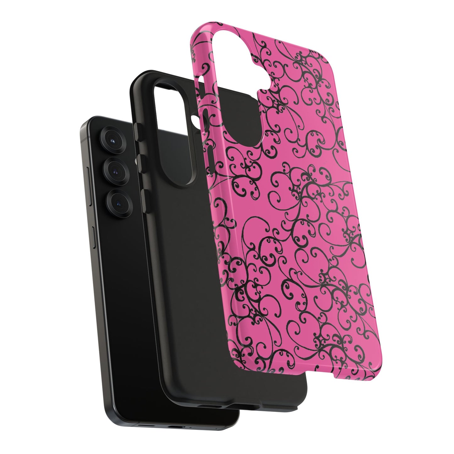 Elegant Scroll Pink / Black Phone Case