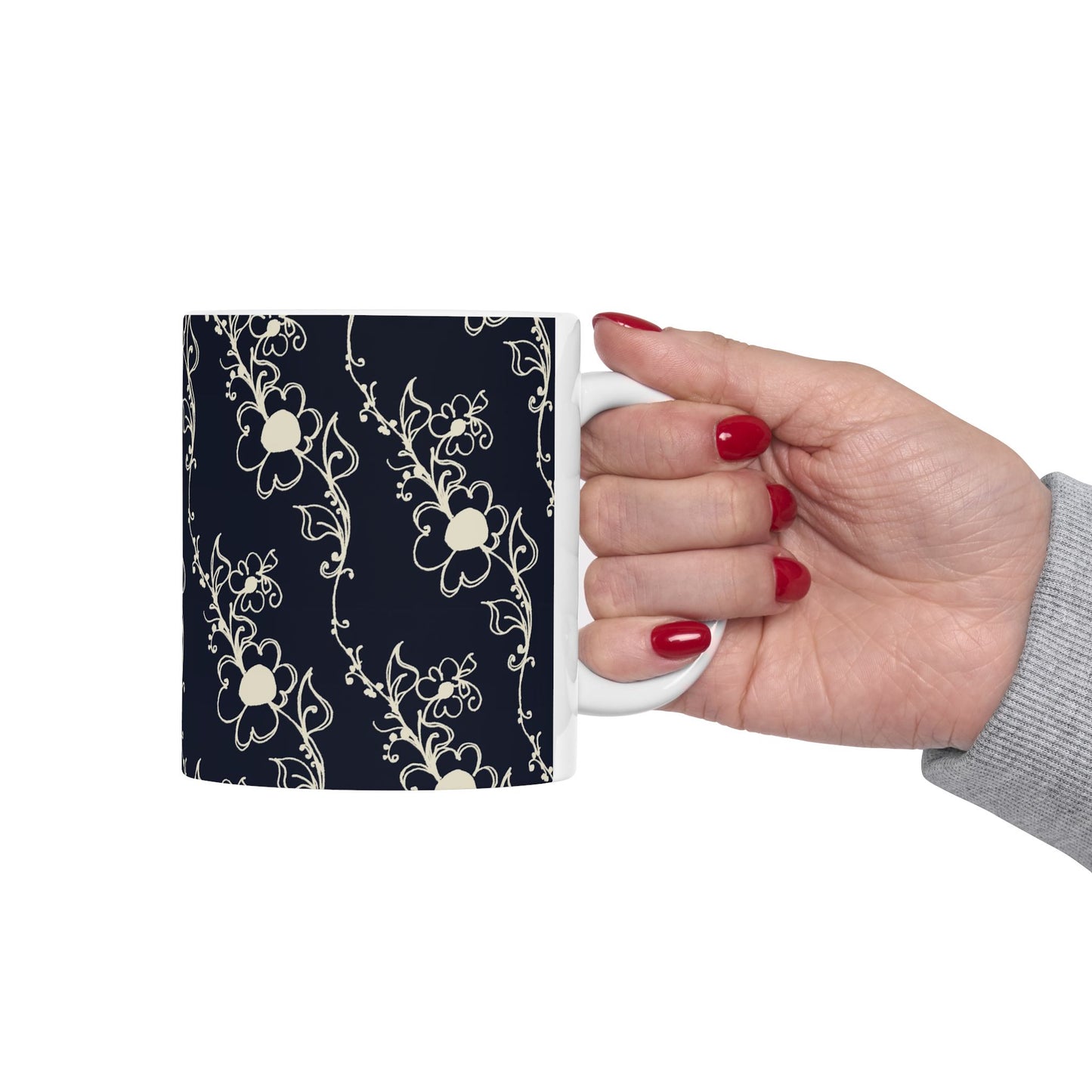 Diagonal Daisies Black / Ivory Cup