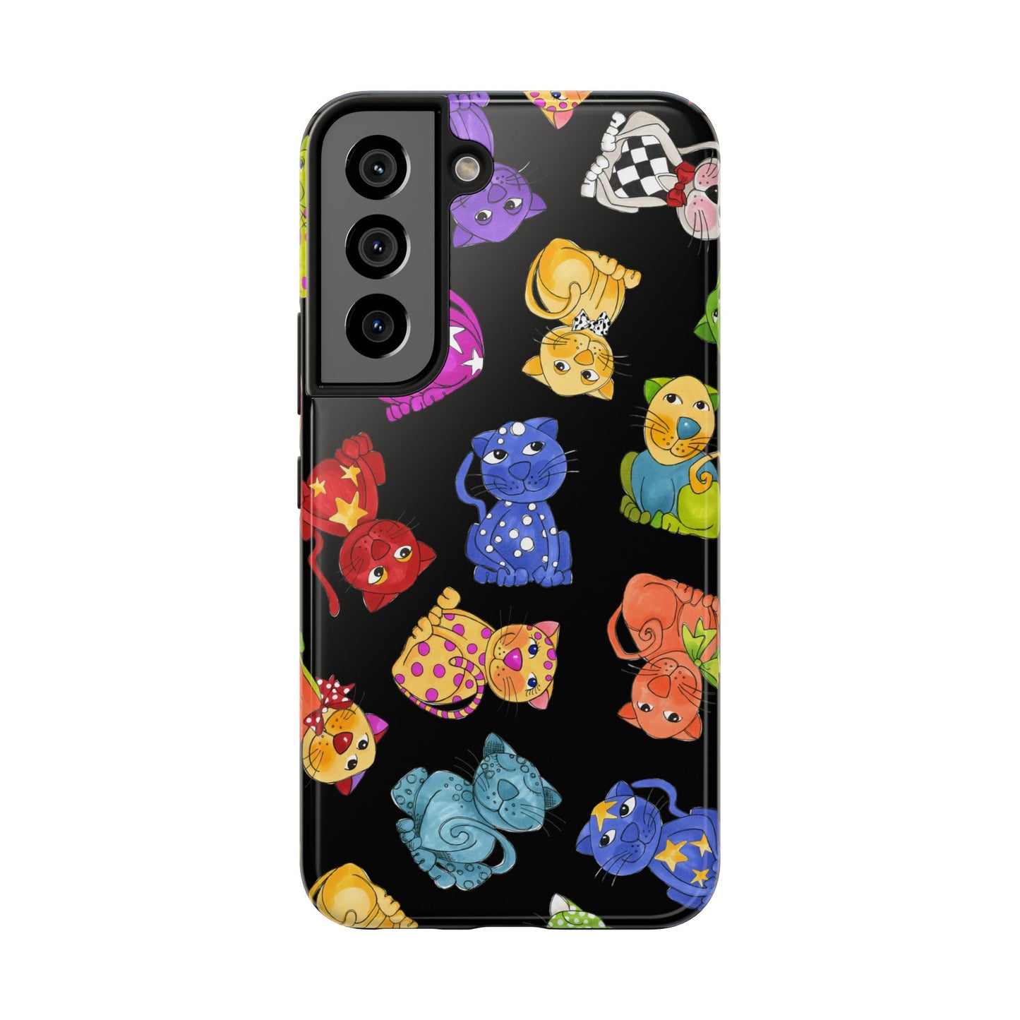 Tossed Happy Cats Black Phone Case