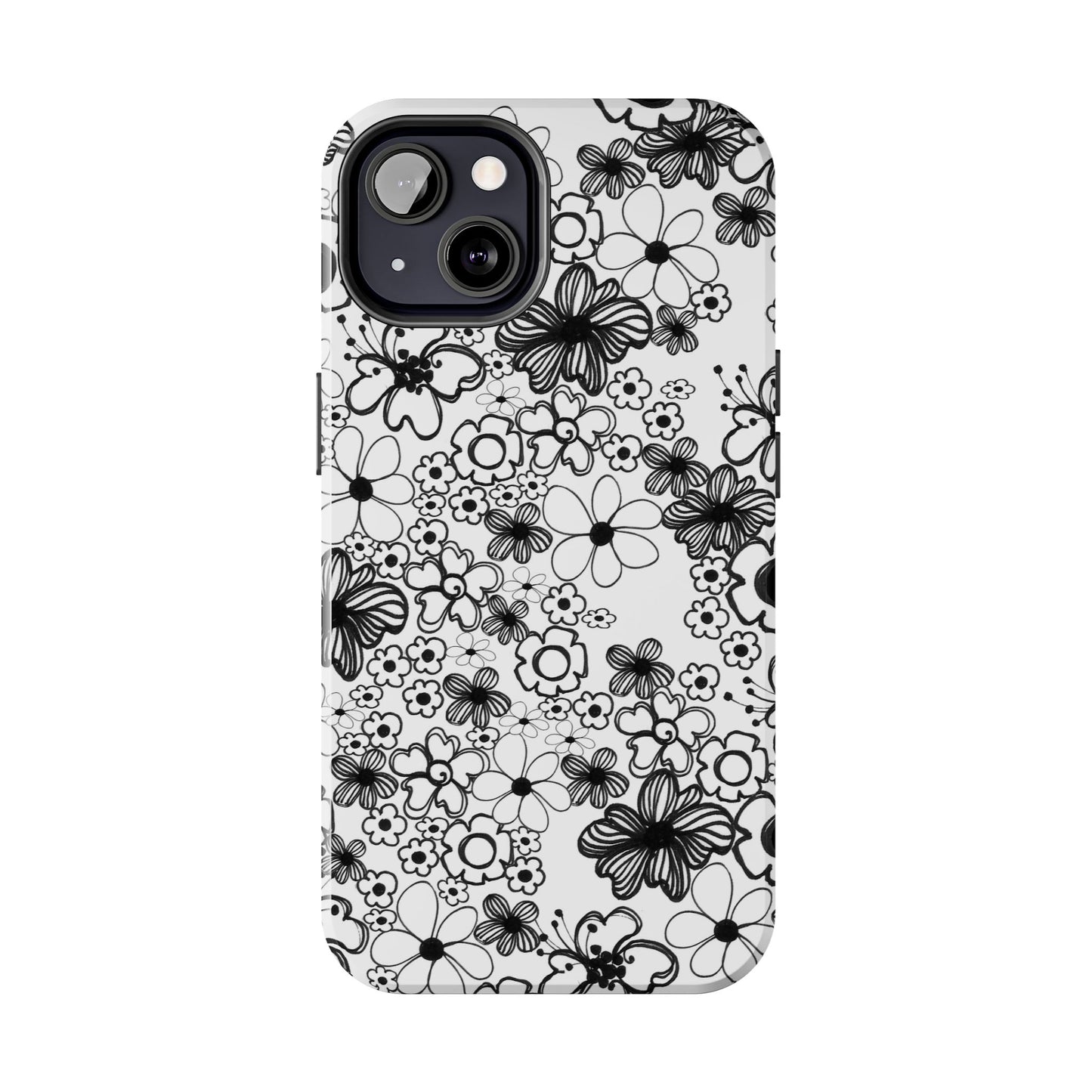 White and Black Flowers Phone Case