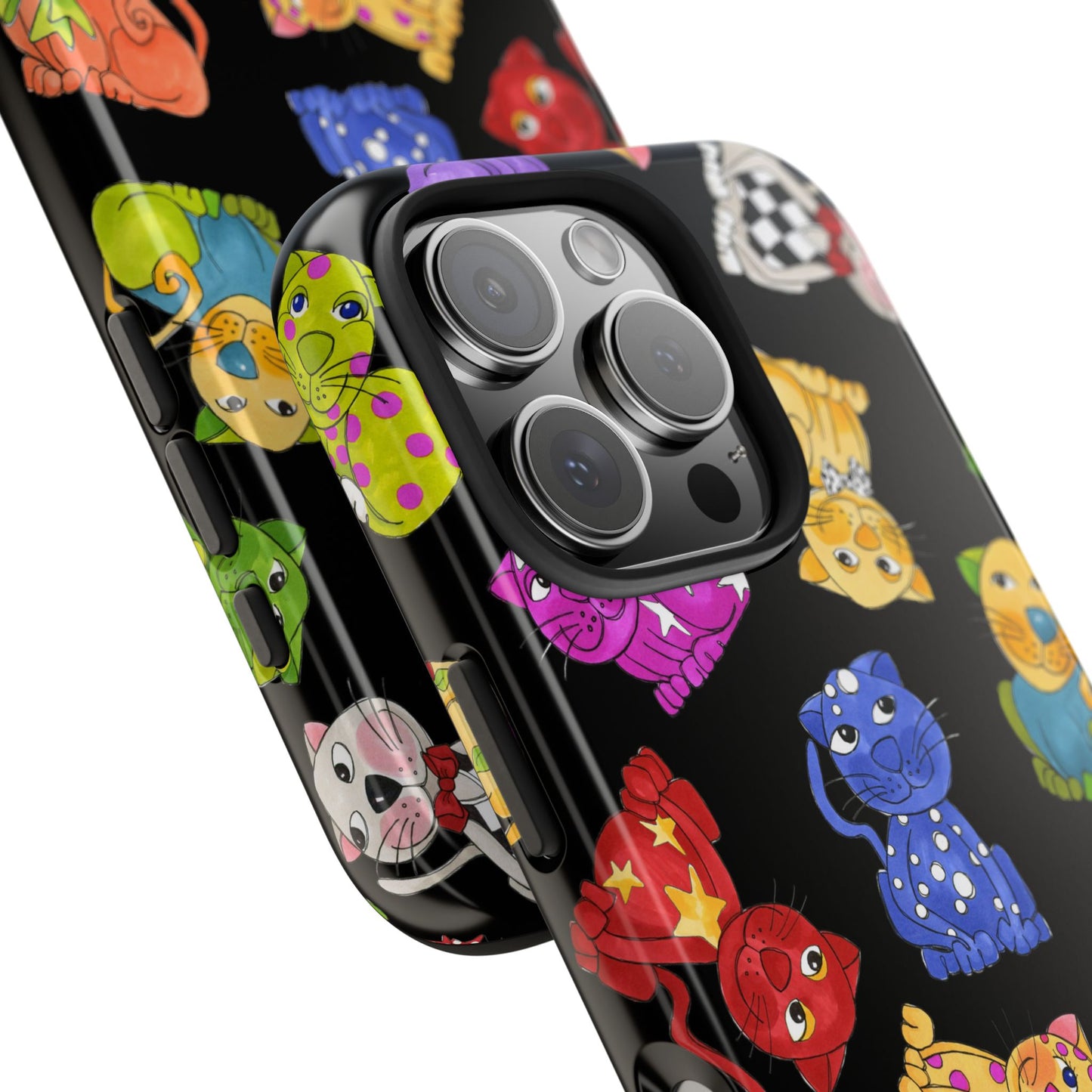 Tossed Happy Cats Black Phone Case