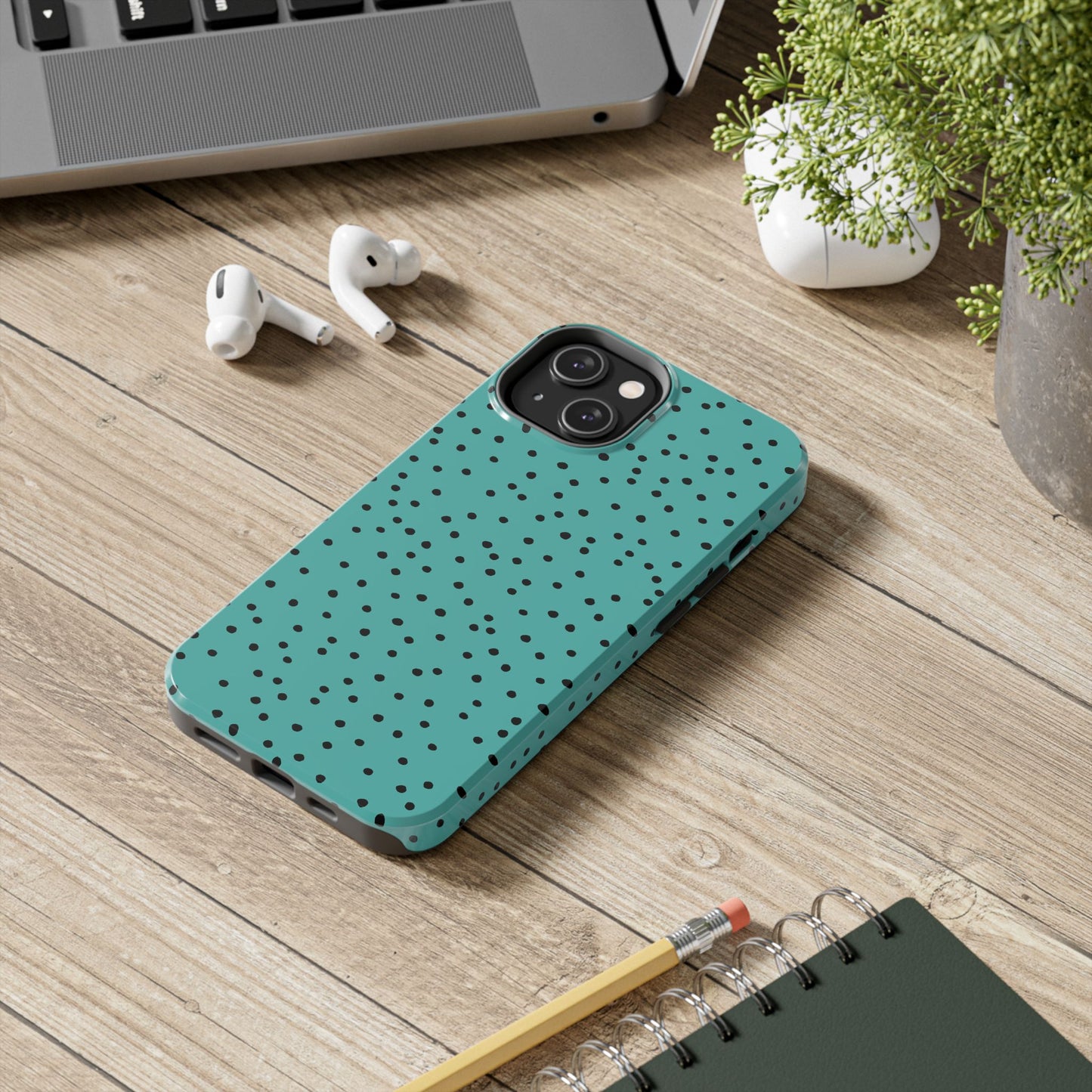 Dinky Dots Turquoise / Black Phone Case