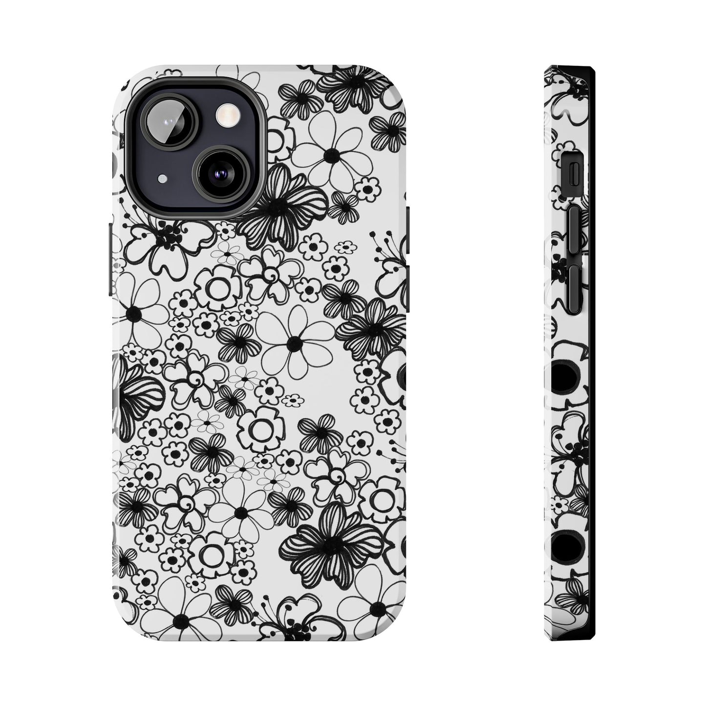 White and Black Flowers Phone Case