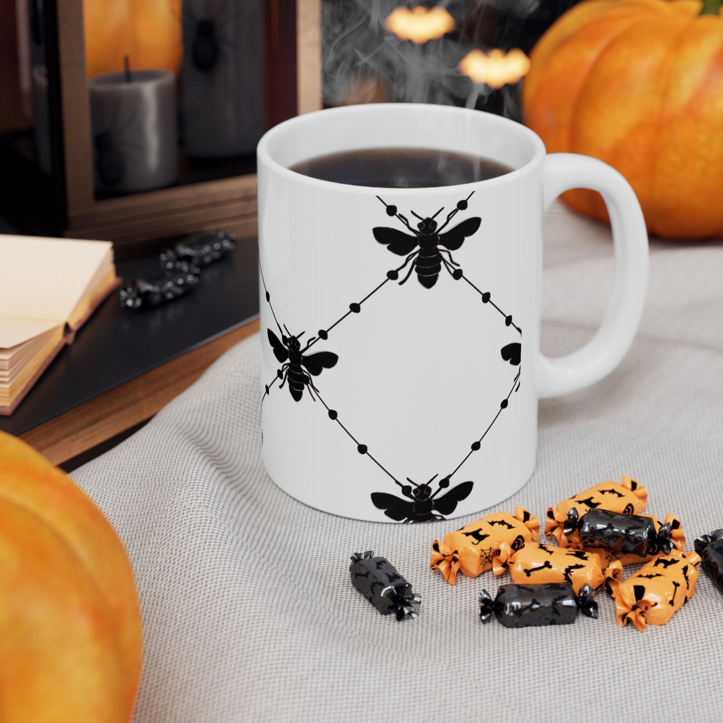 Beaded Bees White Cup