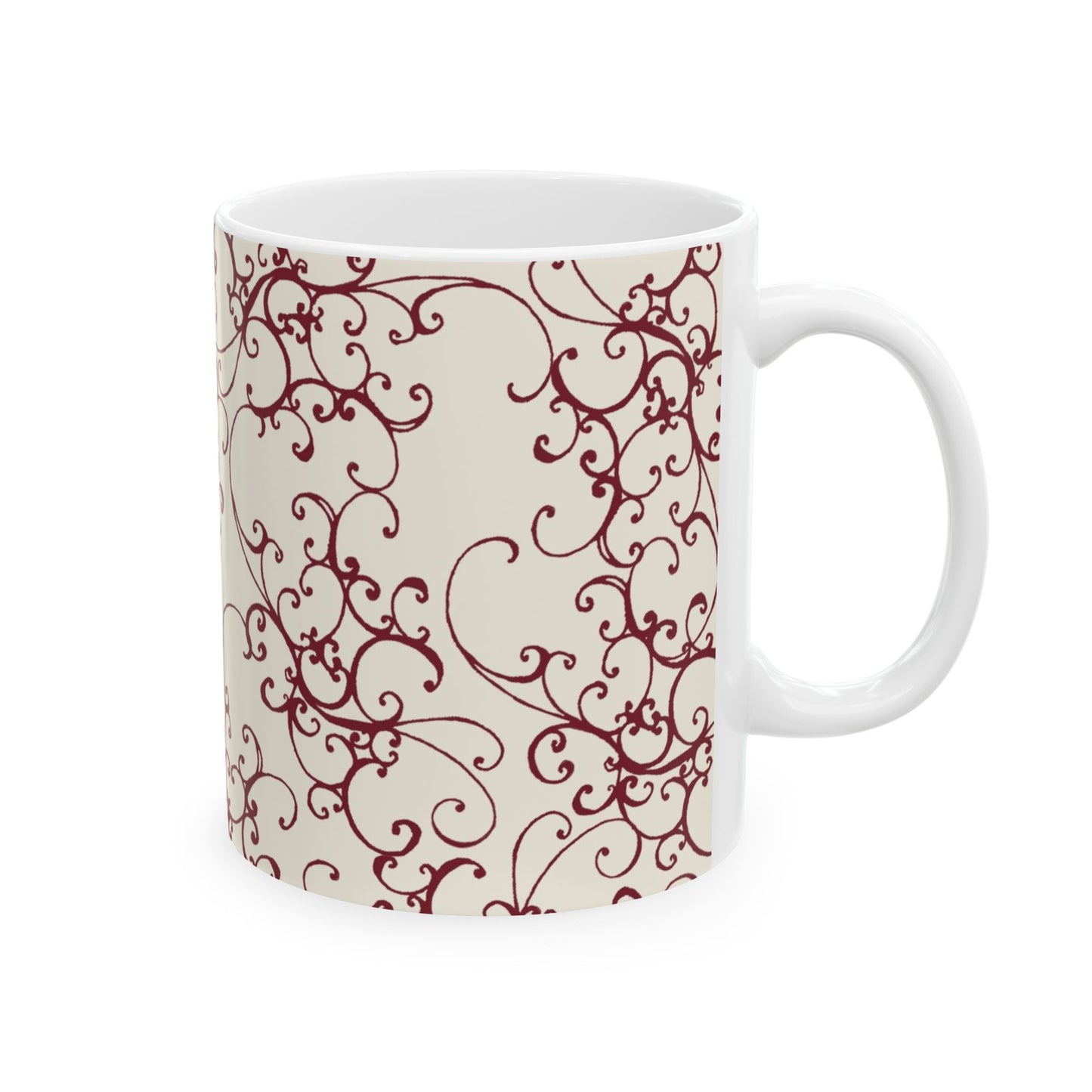 Elegant Scroll Ivory / Red Cup