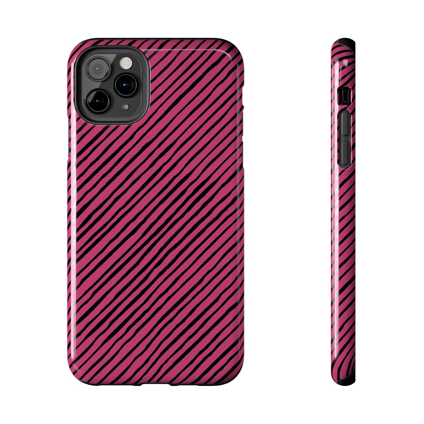 Quirky Bias Stripe Magenta / Black Phone Case
